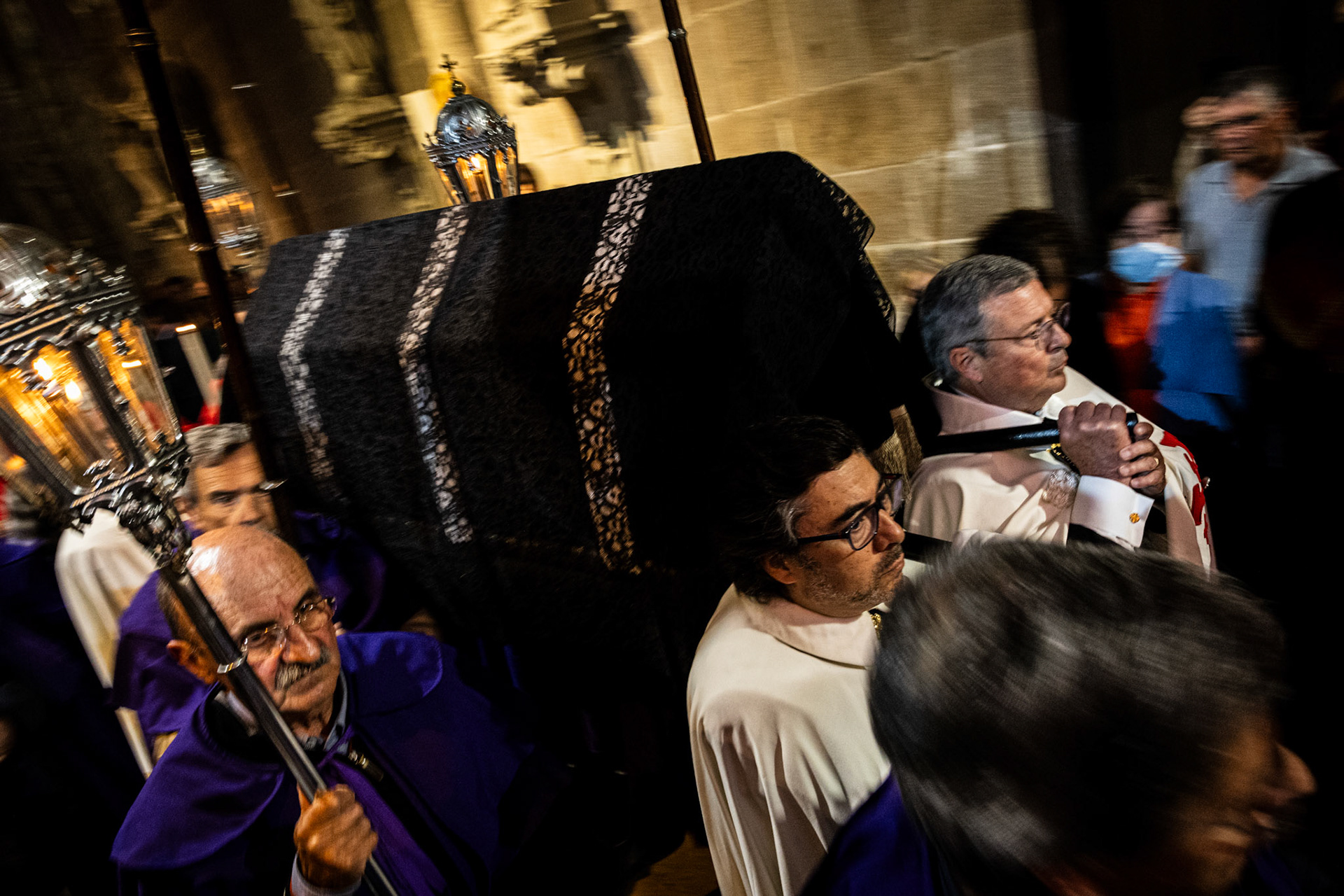 Braga, Portugal - 07 April 2023 : Lord Theophoric Procession inside Sé Cathedral