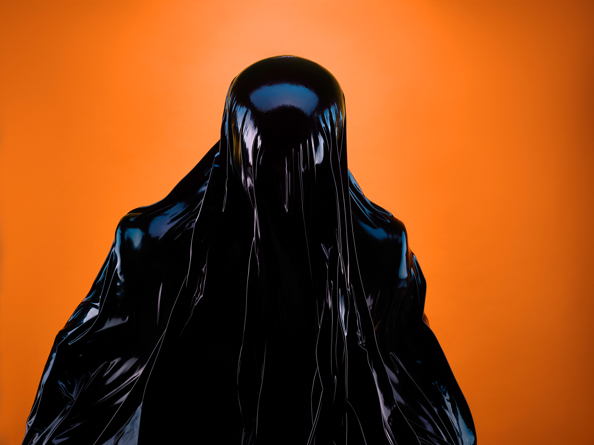 Still life photography, Palast photographie, Rise, ephemeral sculpture recalling bas reliefs from classical sculpture, black on orange background , Paris, France