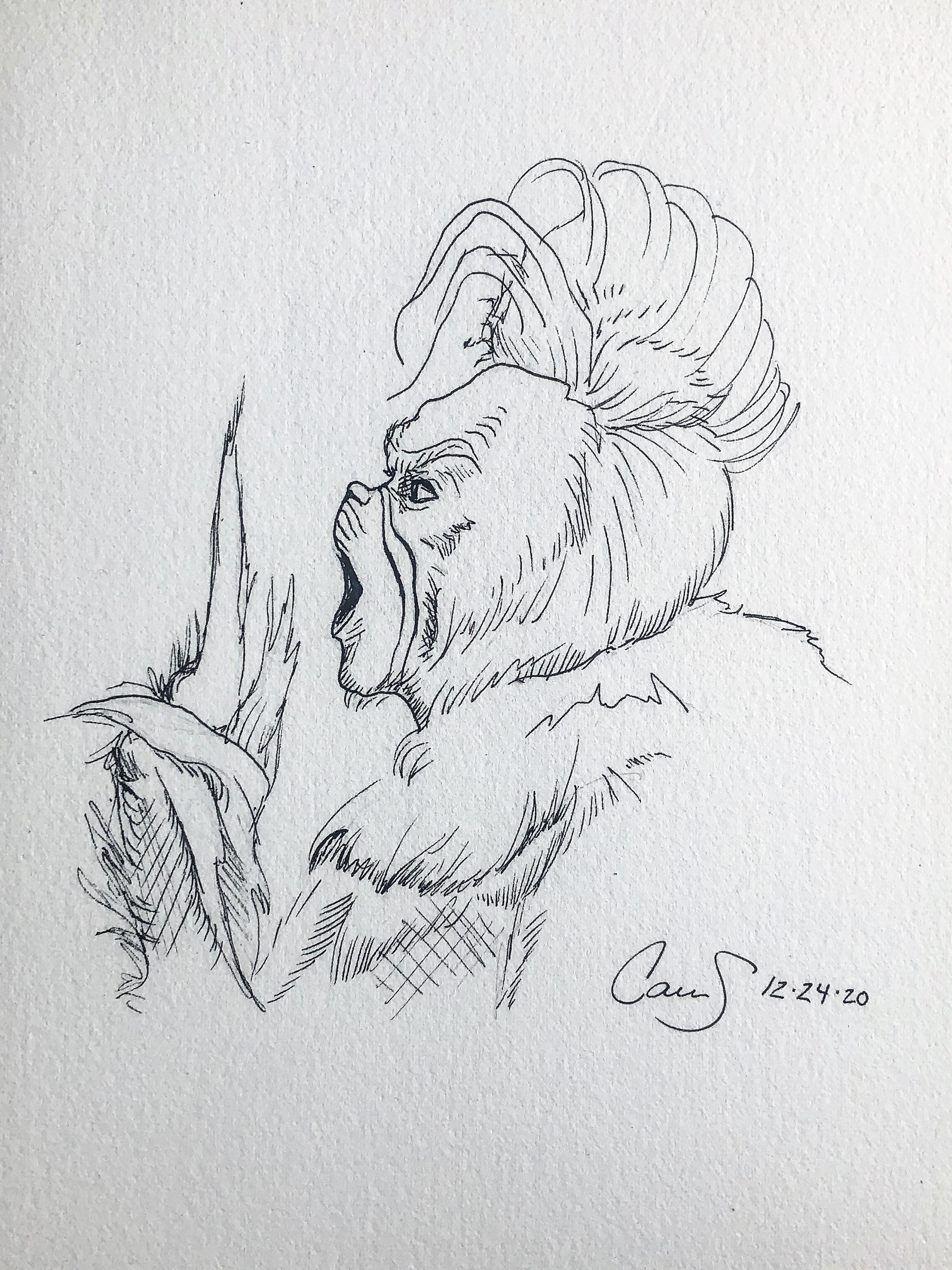 How the Grinch Stole Christmas "Grinch", 4.5 in x 5 in, Micron on Paper, 2020