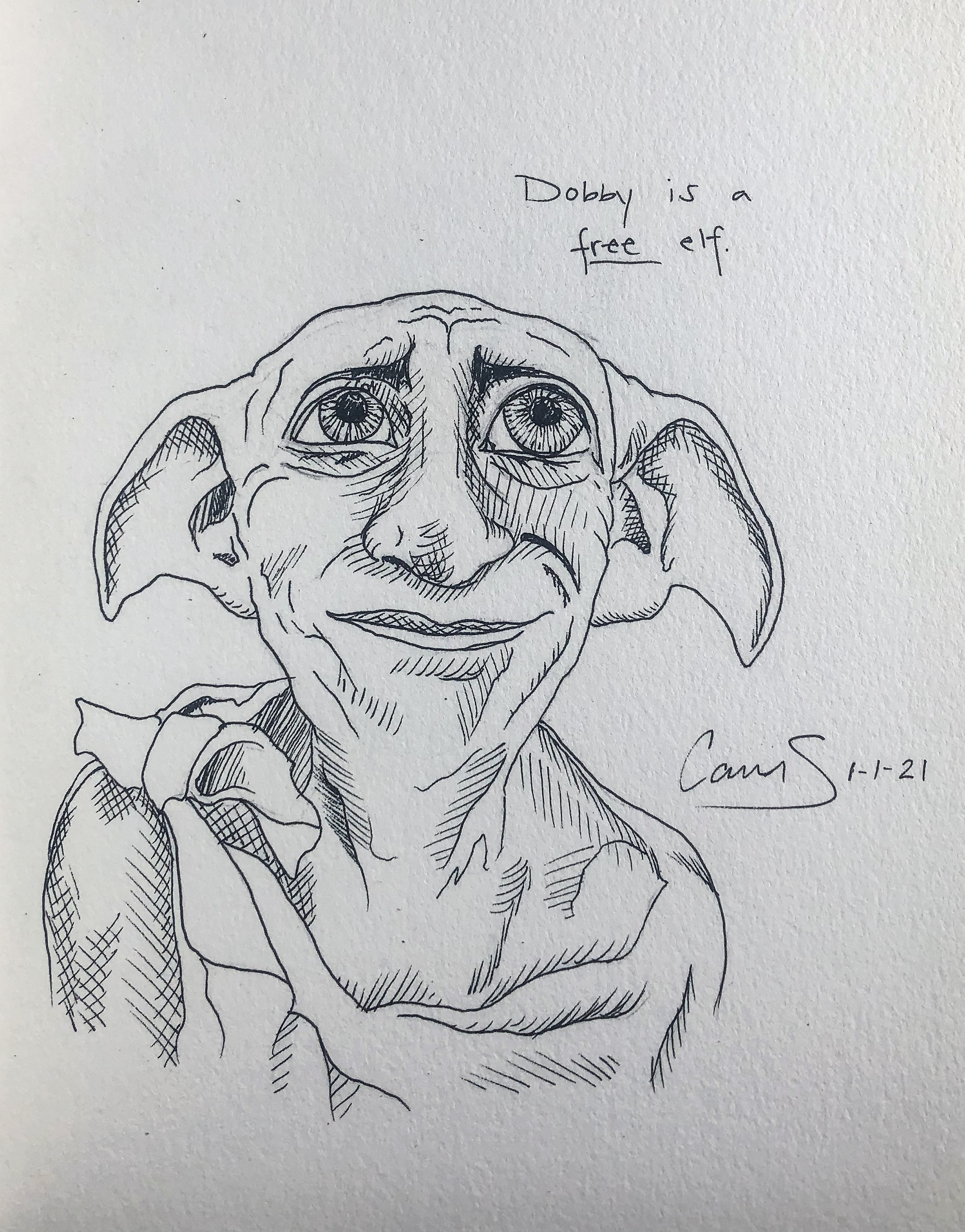 "Dobby", 4 in x 5 in, Micron on Paper, 2021