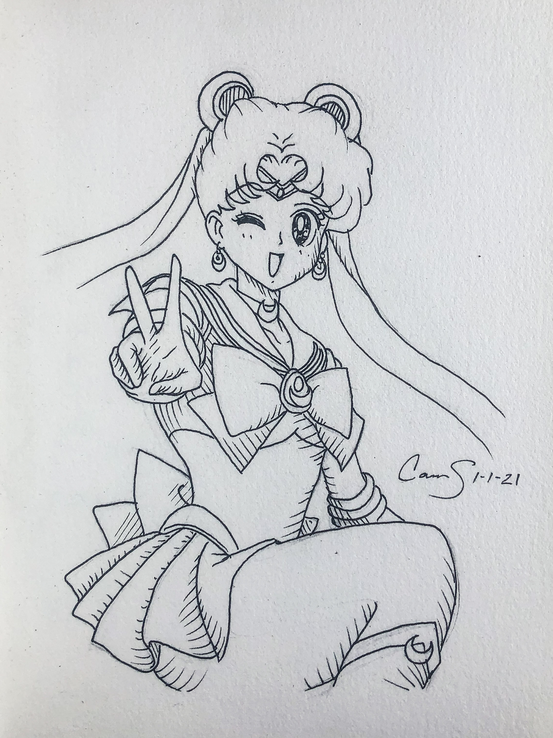 "Sailor Moon", 4.5 in x 6 in, Micron on Paper, 2021