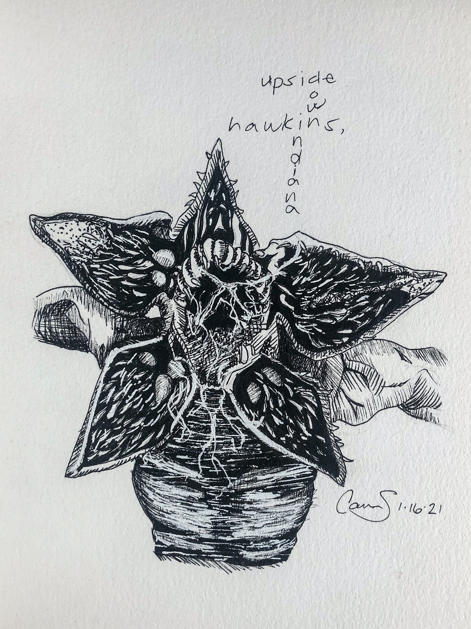 Stranger Things "Demogorgon", 4.5 in x 4.5 in, Micron on Paper, 2021