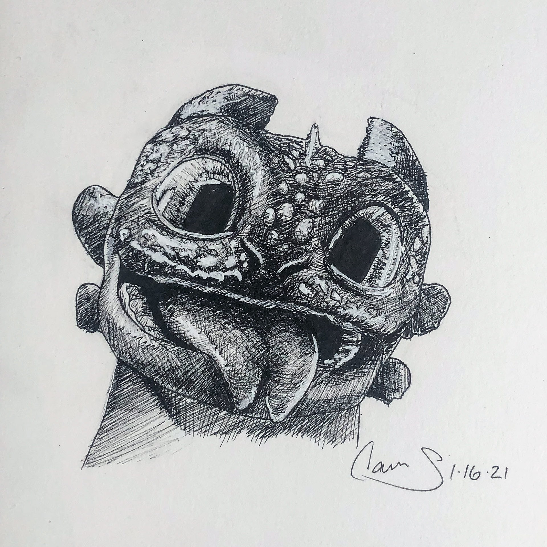 How to Train Your Dragon "Toothless", 3.5 in x 3.5 in, Micron on Paper, 2021