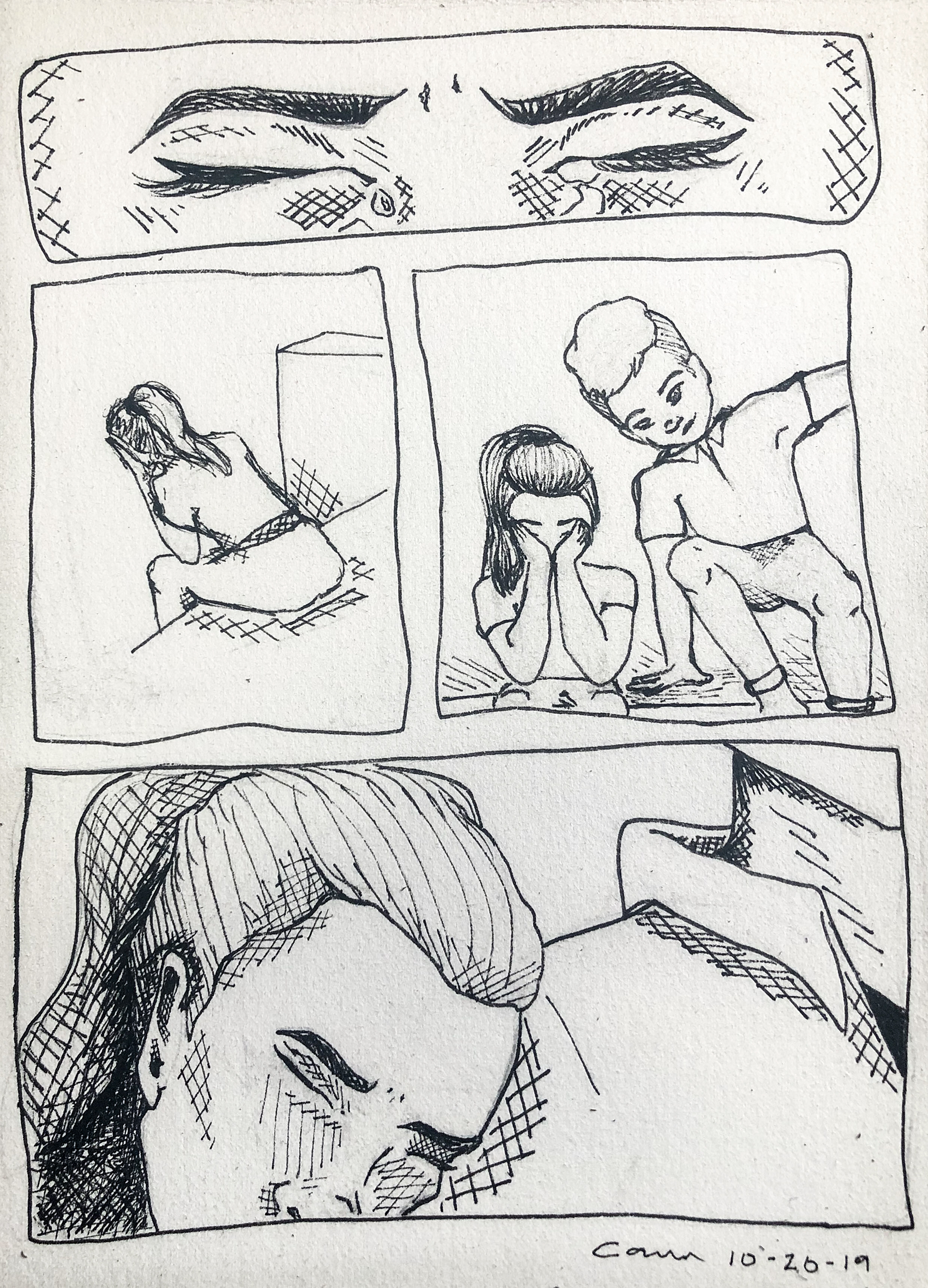 "Reaching Out", 5.5 in x 7.5 in, Micron on Paper, 2019