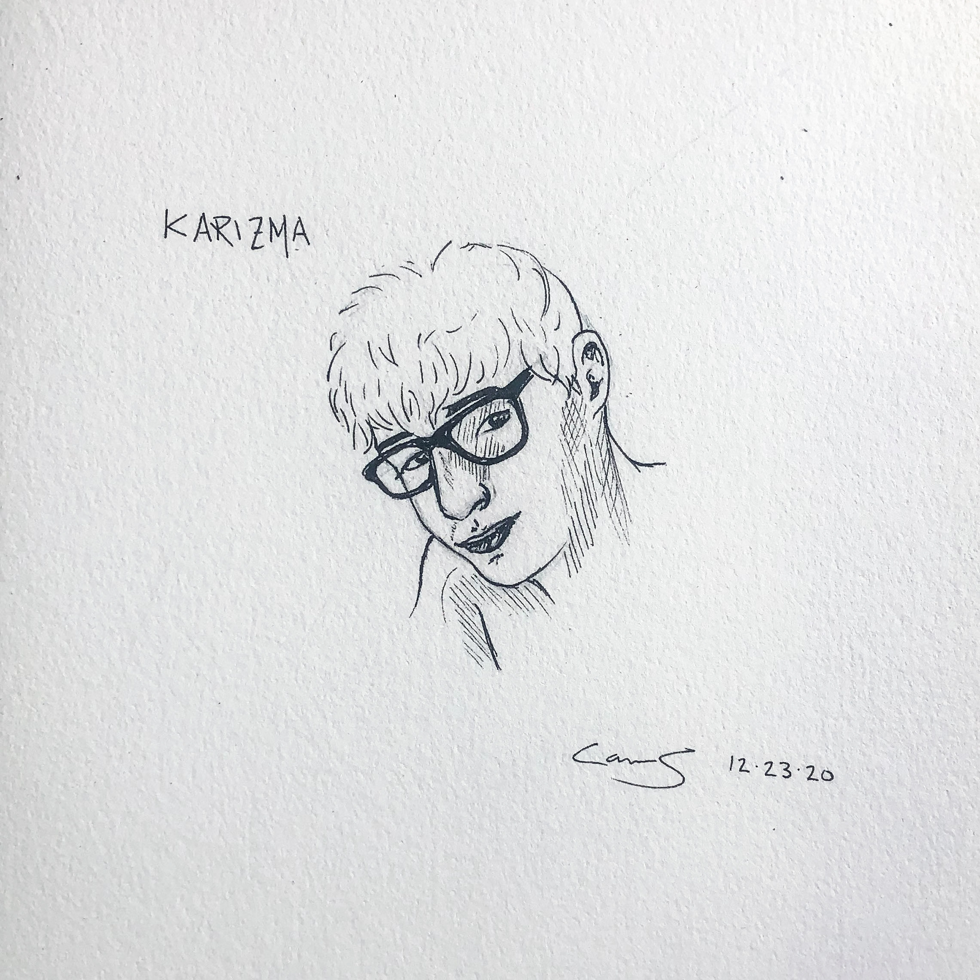 "Call Me Karizma", 3 in x 3 in, Micron on Paper, 2020