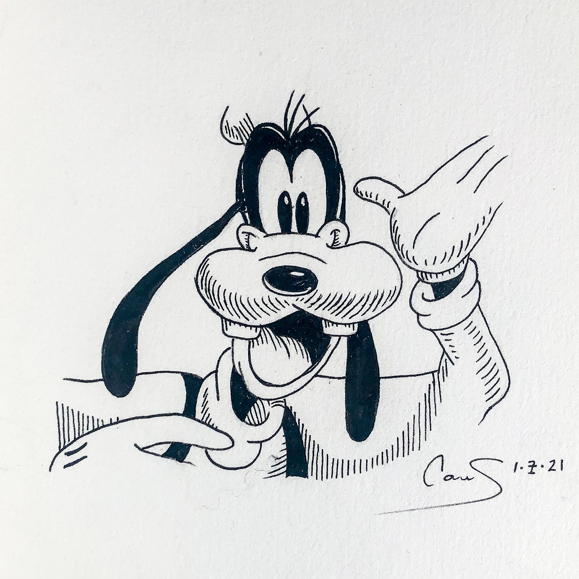 "Goofy", 4 in x 3.5 in, Micron on Paper, 2021