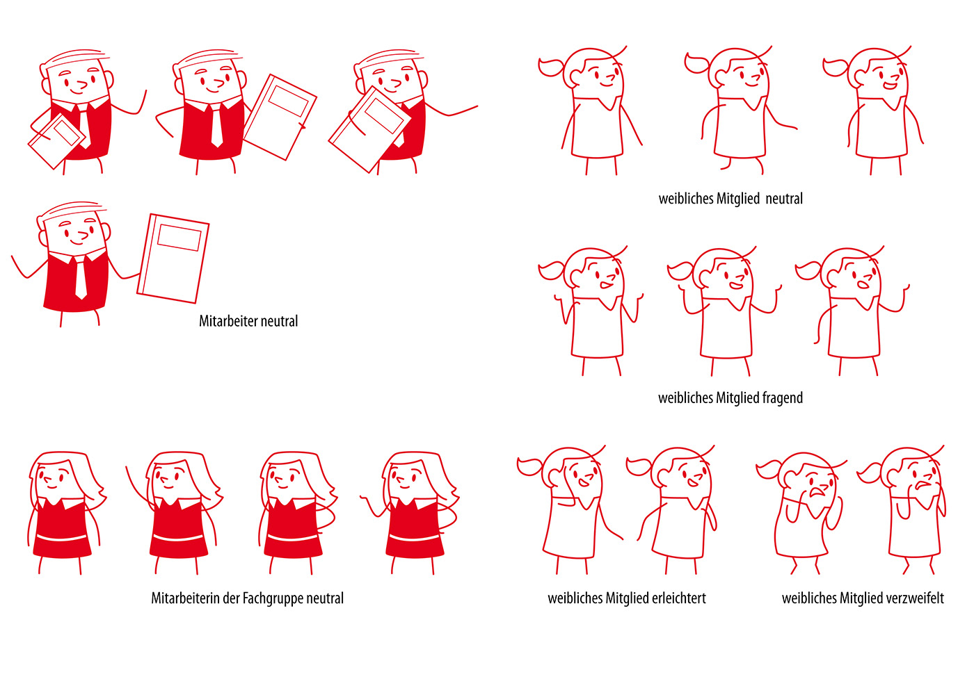 character poses, expressions - WKO employees (left) and member