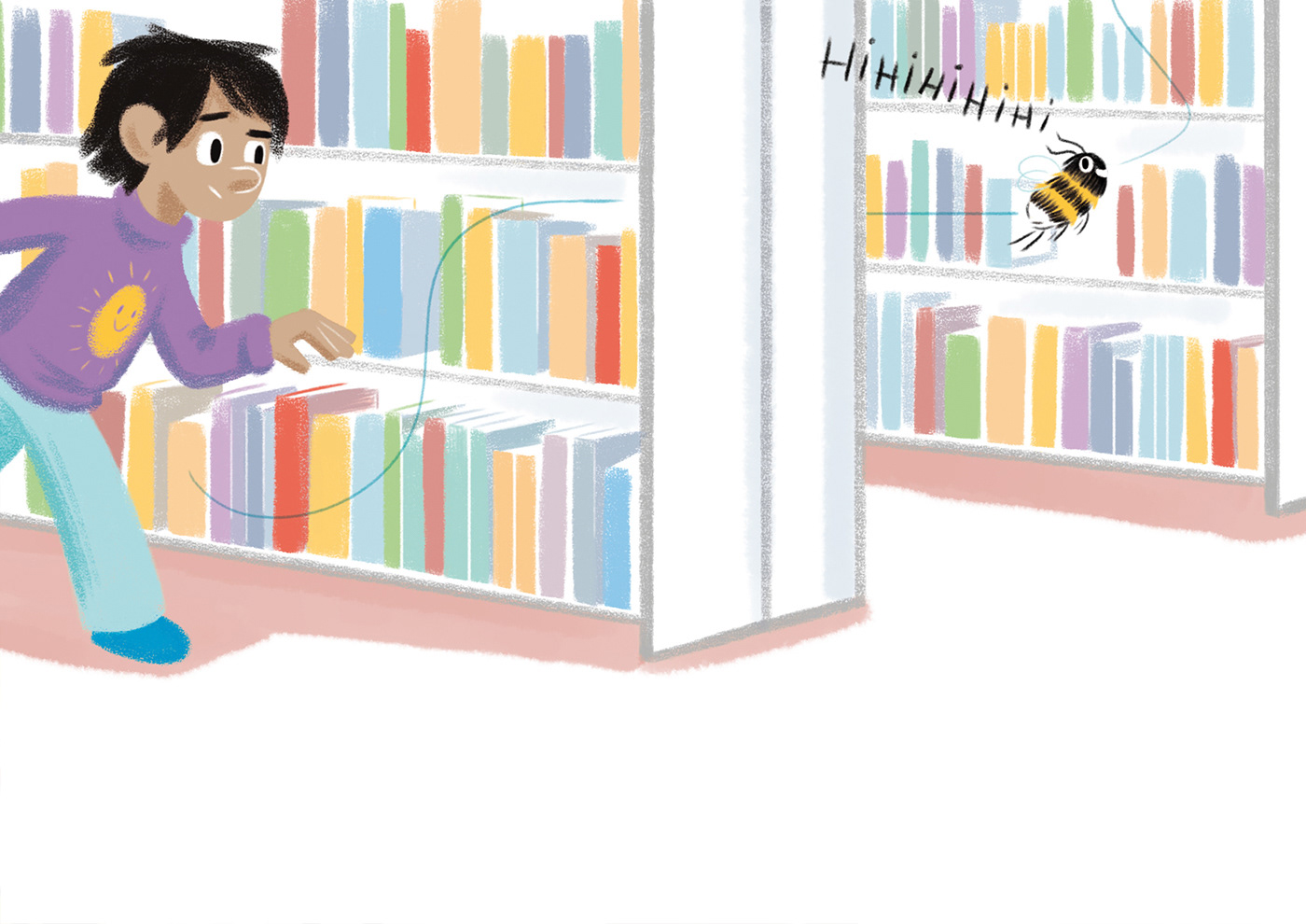 Detail: Verfolgungsjagd durch die Regal-Reihen // chase through the bookshelves