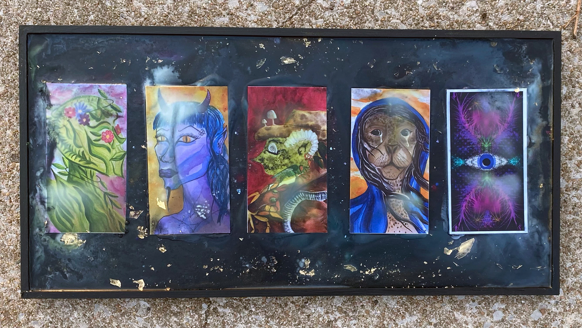 First Deck Set Prints set in Encaustic wax and gold and glow pigments $650