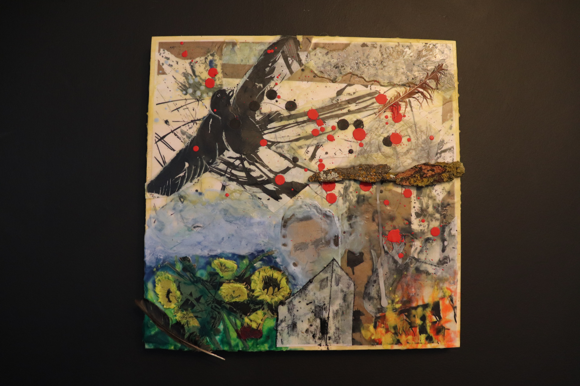 World On Fire (Encaustic Wax and Collage) 