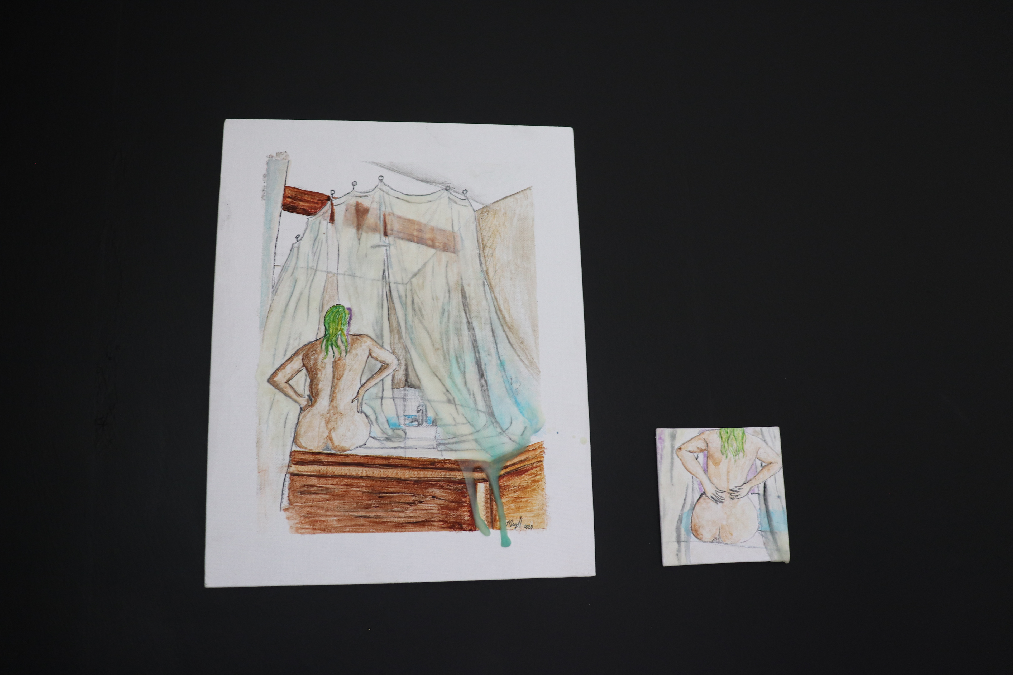 Drip (Watercolor and Encaustic Wax Self Portrait) 