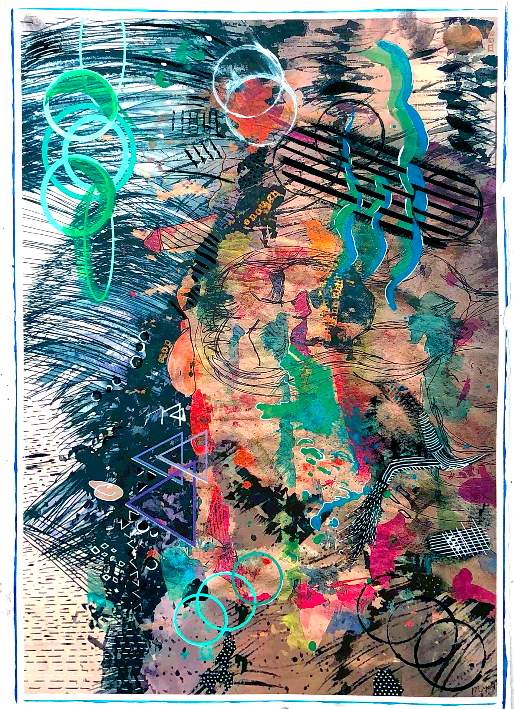 Find Less $550 (Photo collage, watercolor, acrylic, pen on Stonehenge)