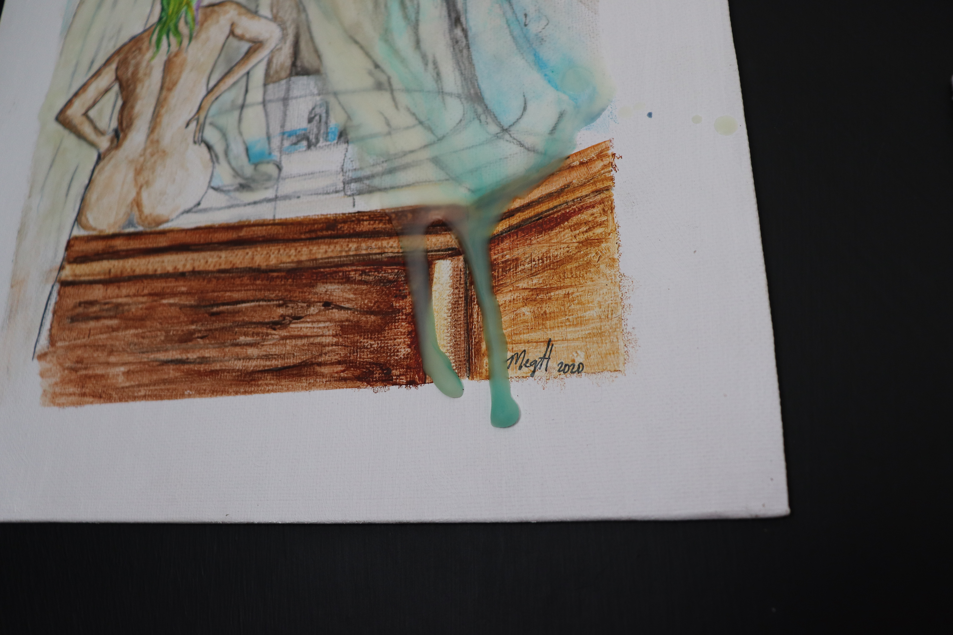 Drip 💧 $600 (Watercolor and Encaustic Self Portrait)