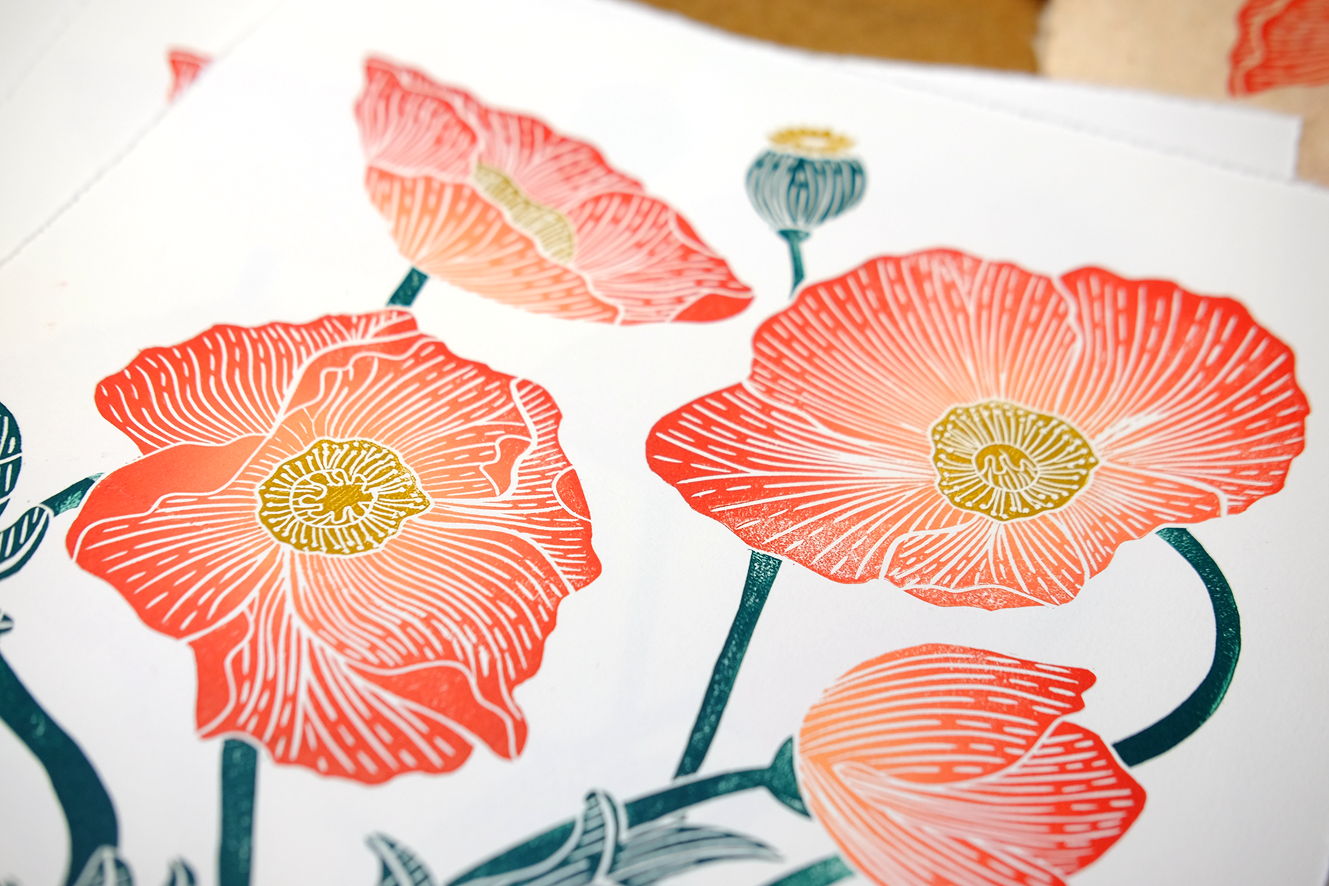 "Icelandic Poppies" Original Linocut Print