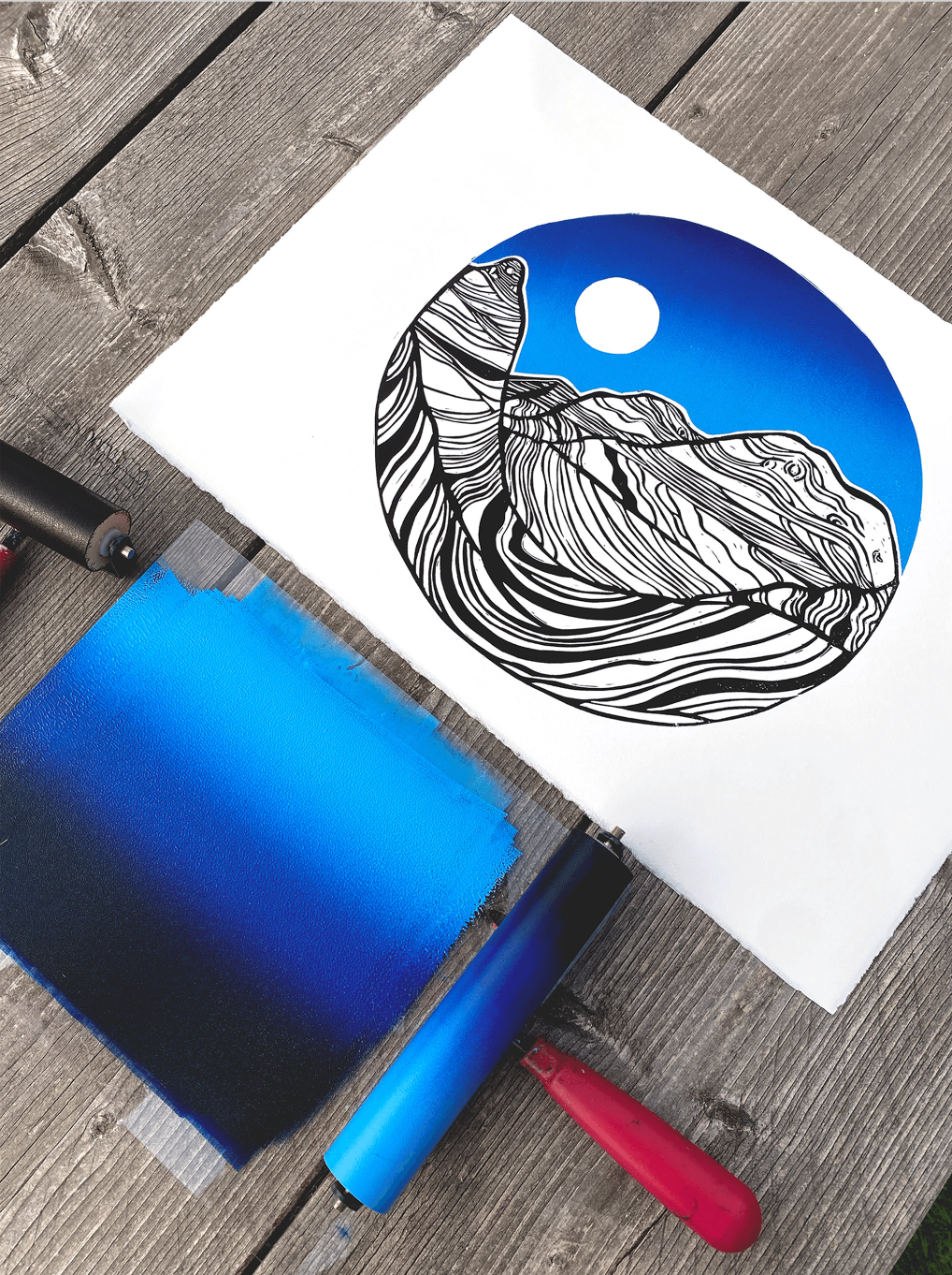 "Coyote Buttes Rock Wave" Original Linocut Print