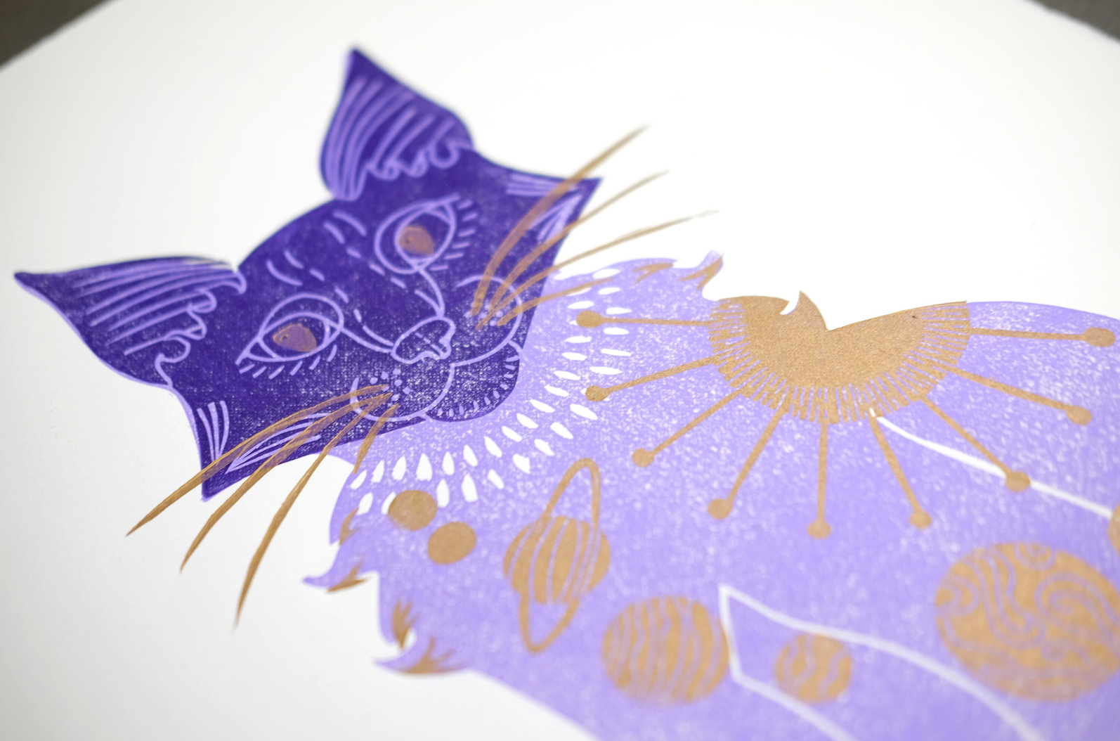"Celestial Cat" Original Linocut Print