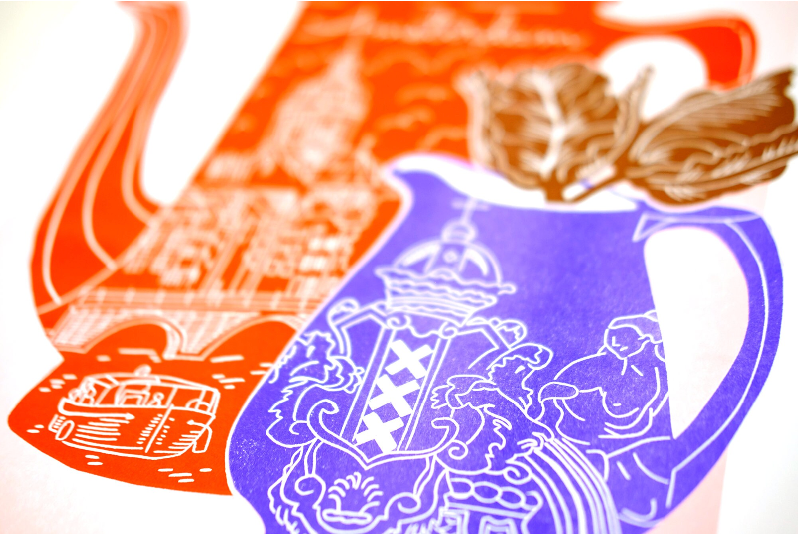 "Amsterdam Vessels" Original Linocut Reproduced using Risograph Print