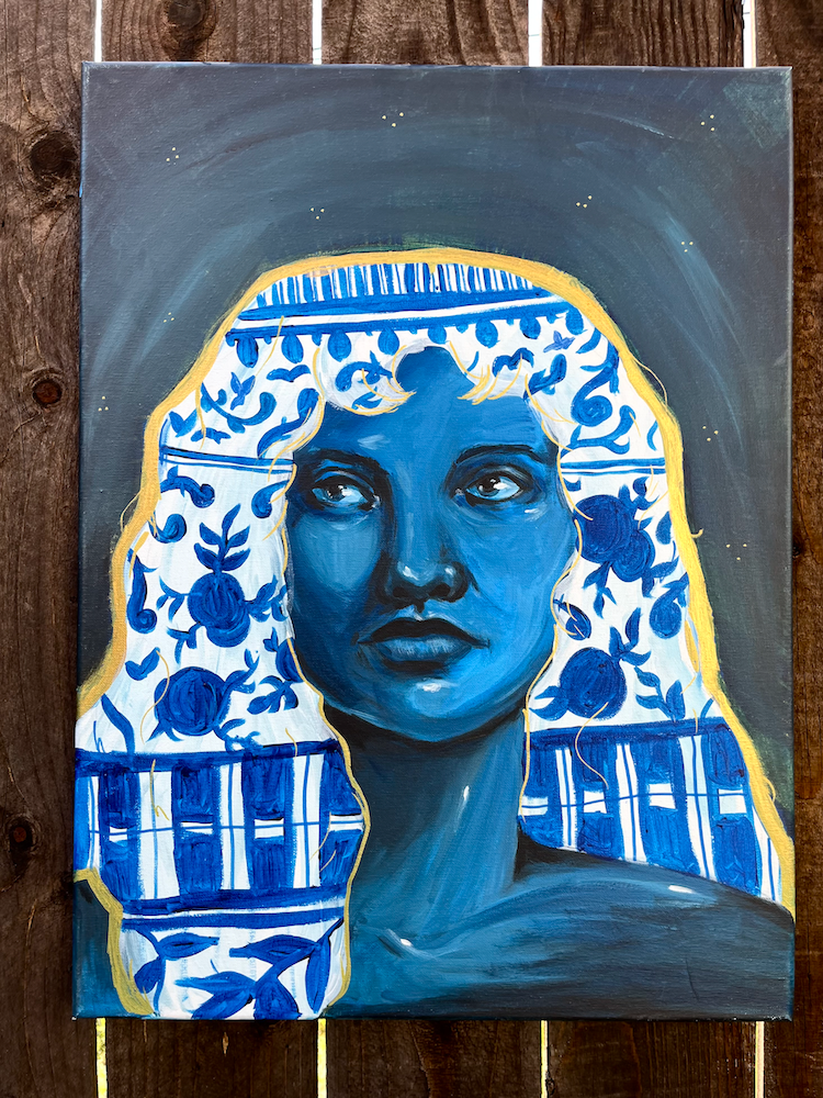 Upon a Shelf 1, Acrylic on Canvas, 24”x18”, 2021 (SOLD)