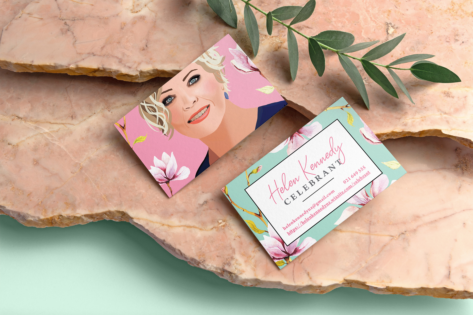 Business card design and digital illustration for Helen Kennedy Celebrant