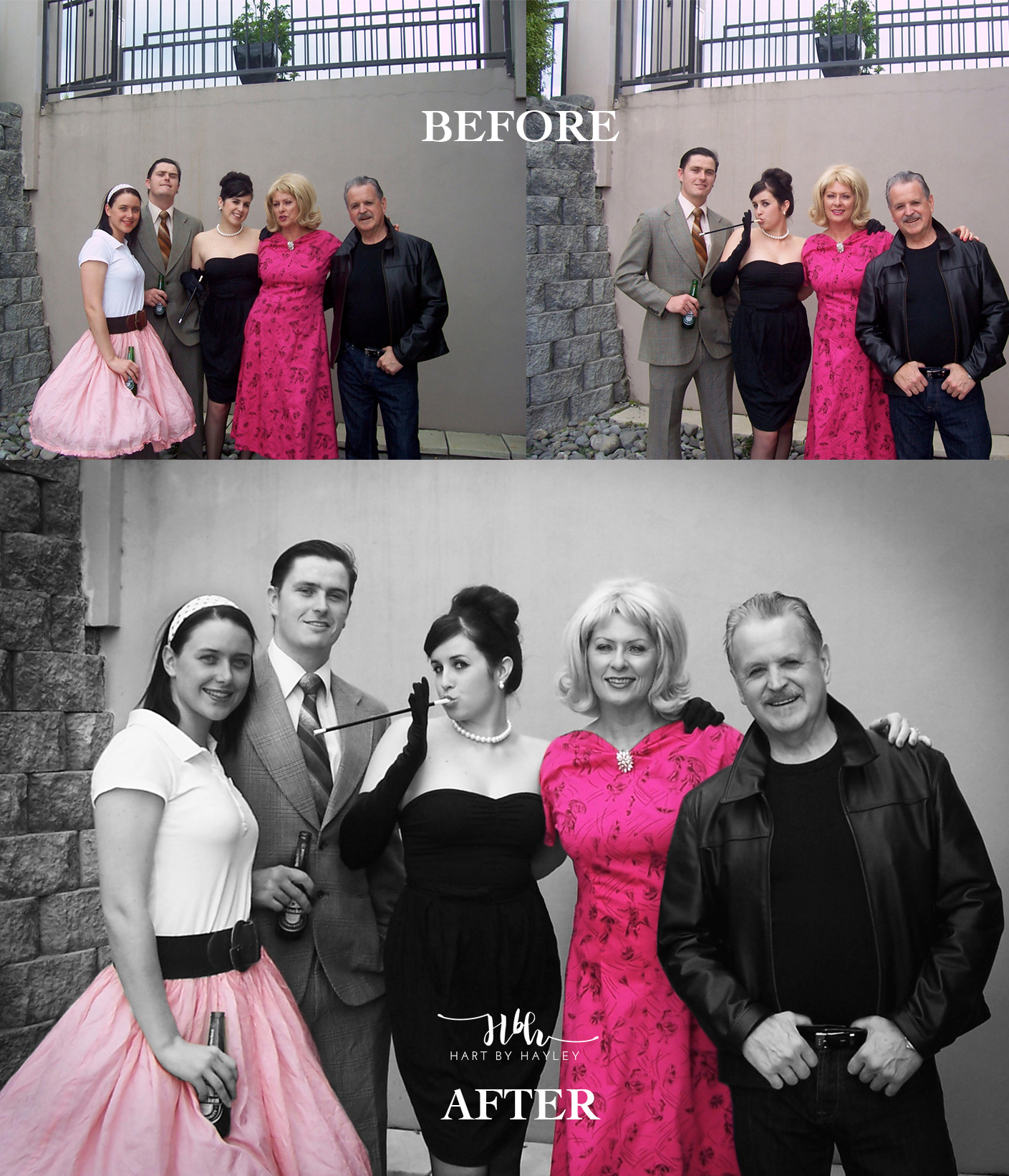 Combining photos (adding 1 person into the other photo) and creating "colour splash" effect