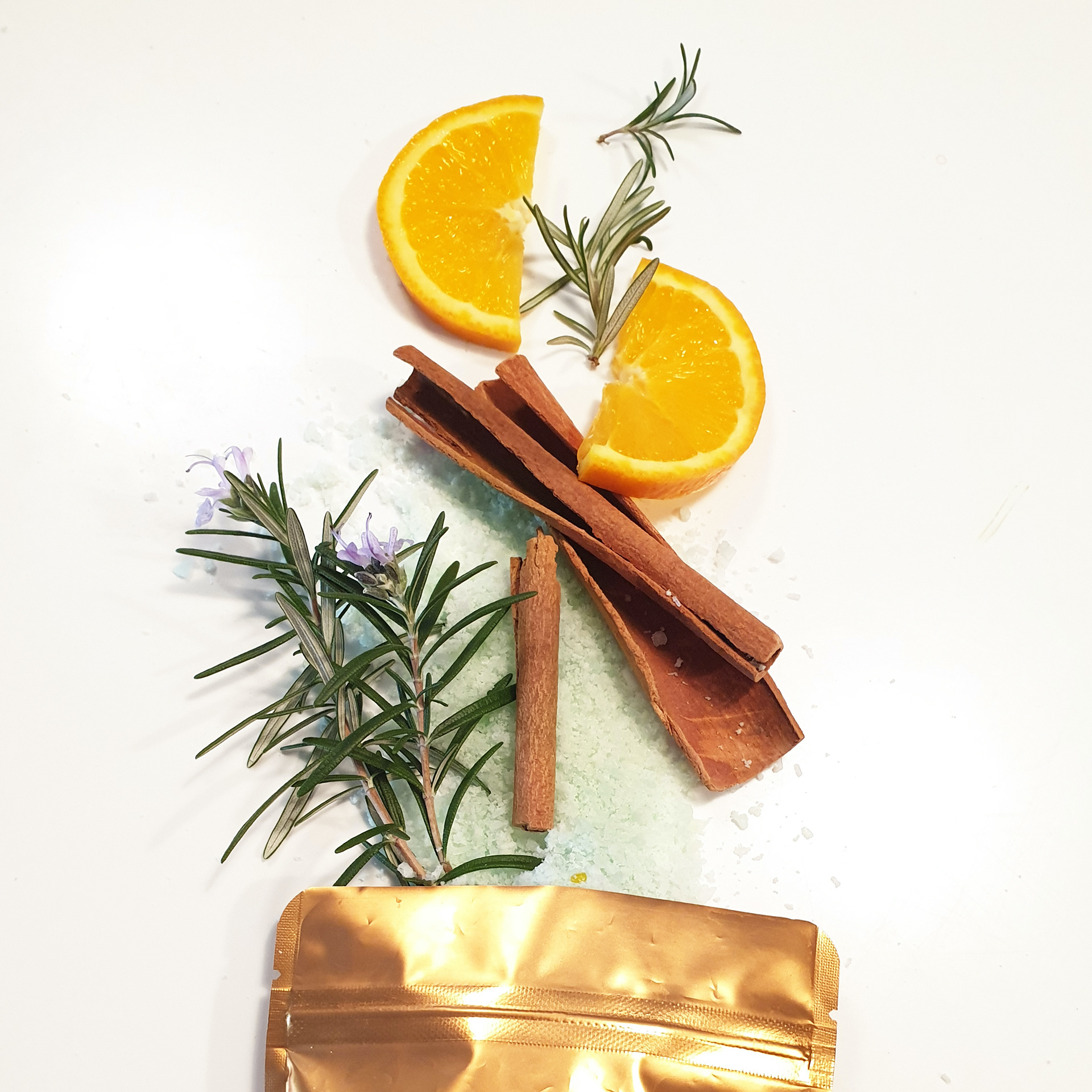 GSY bath salts - scent ingredients styled product photography