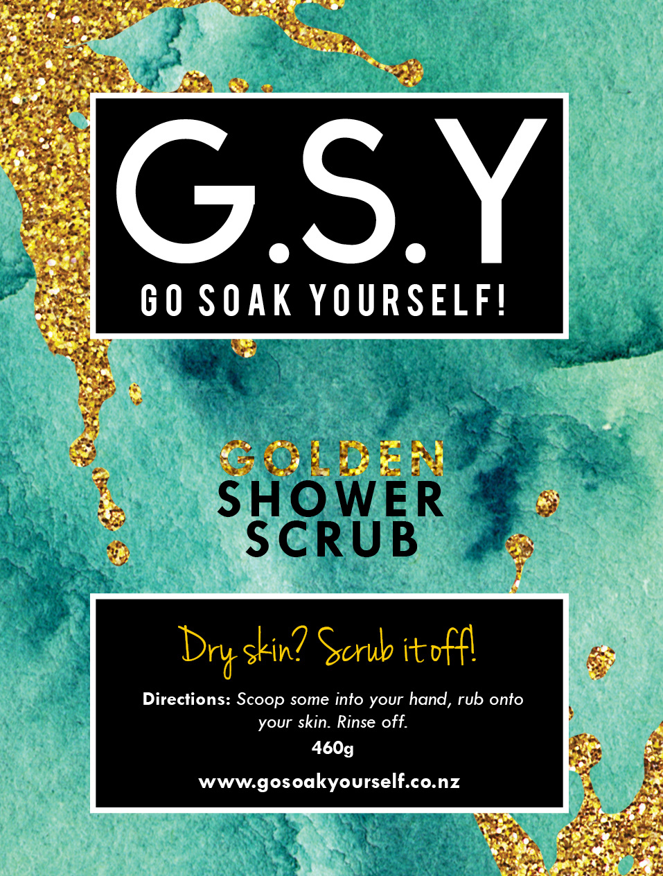 Go Soak Yourself Golden Shower Scrub label design