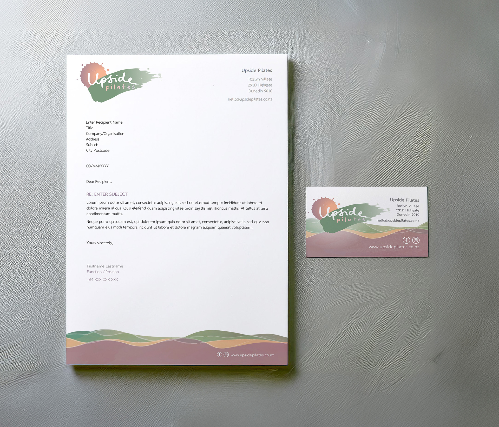 UPSIDE PILATES Letterhead and business card