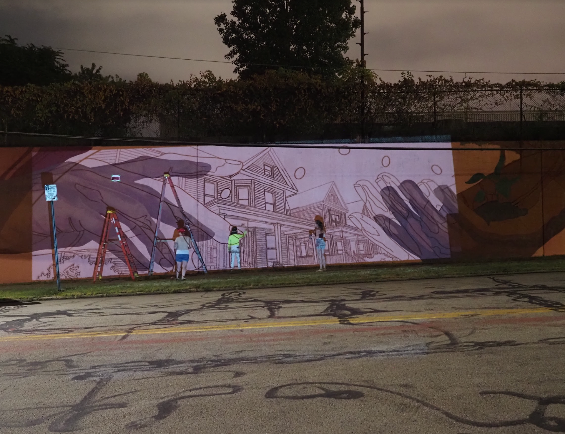 We had to project the image at night and worked some days from 9am to 11pm