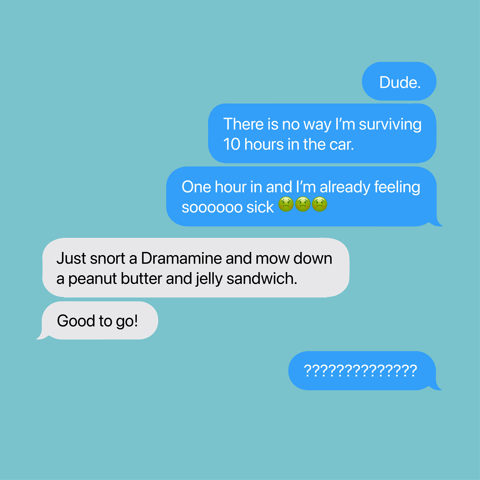 Mock text conversation created from real comments by Reliefband customers.