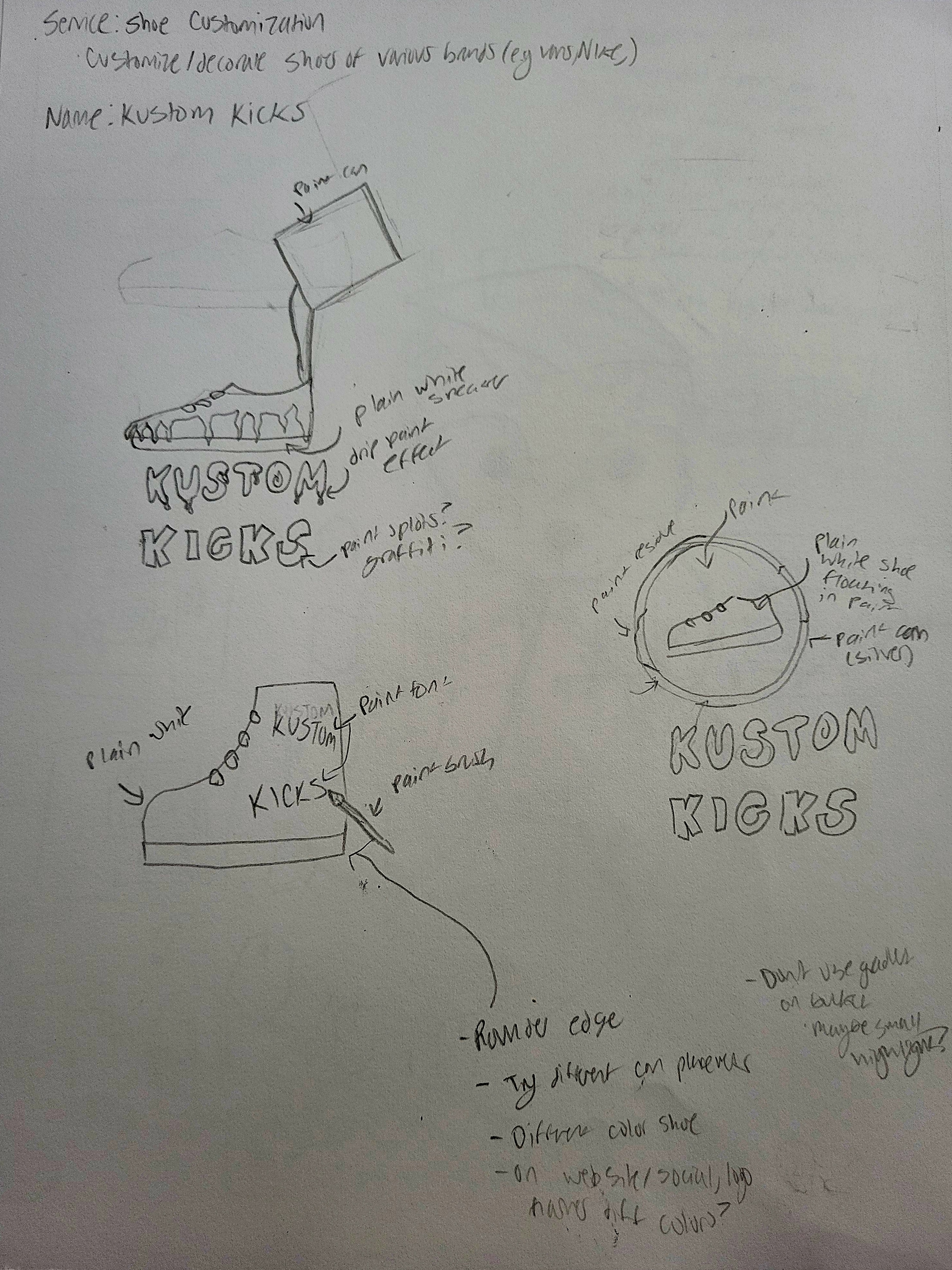 Early concept sketches for Kustom Kicks logo
