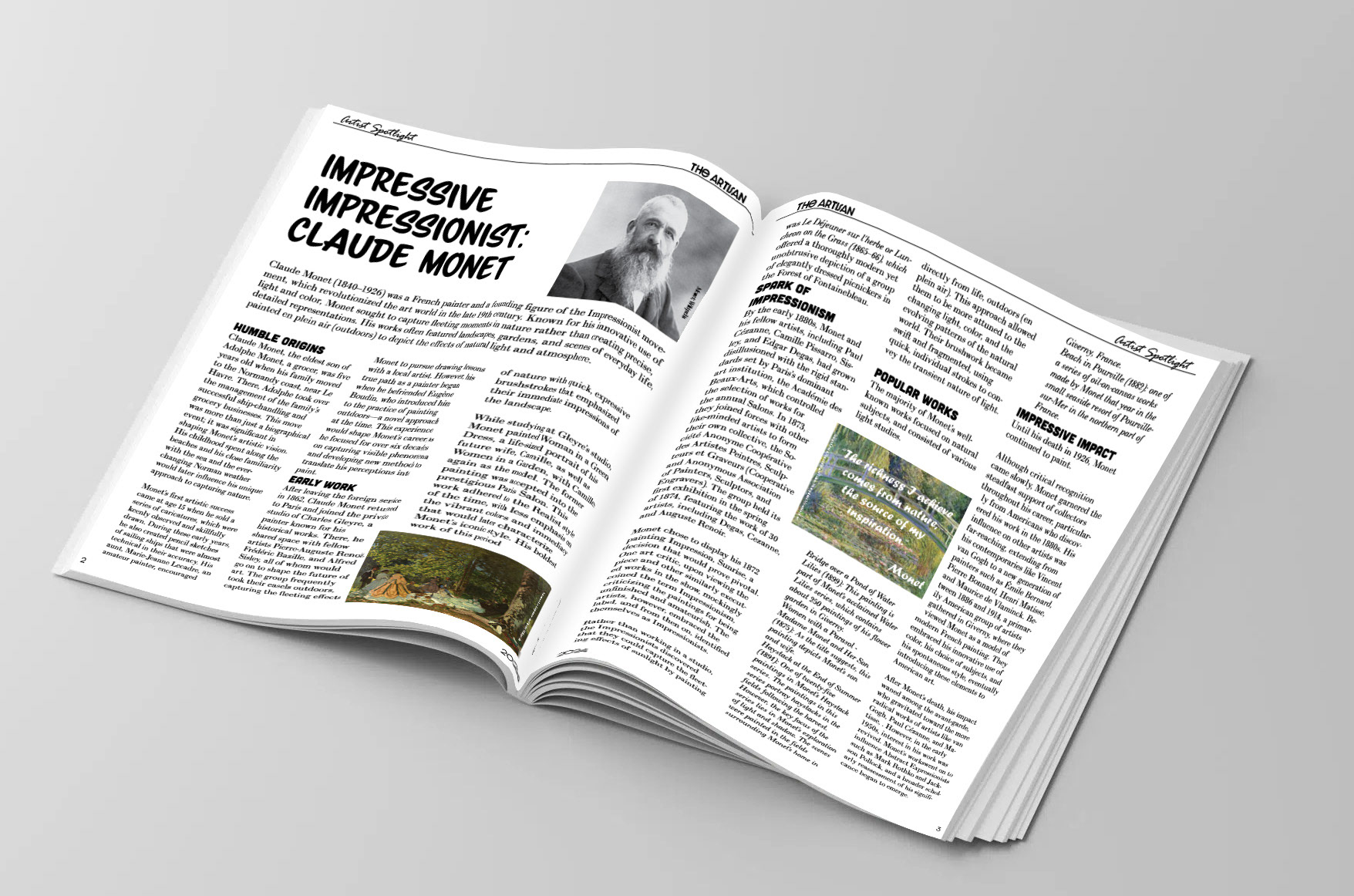 Conservative editorial design discussing artist Claude Monet