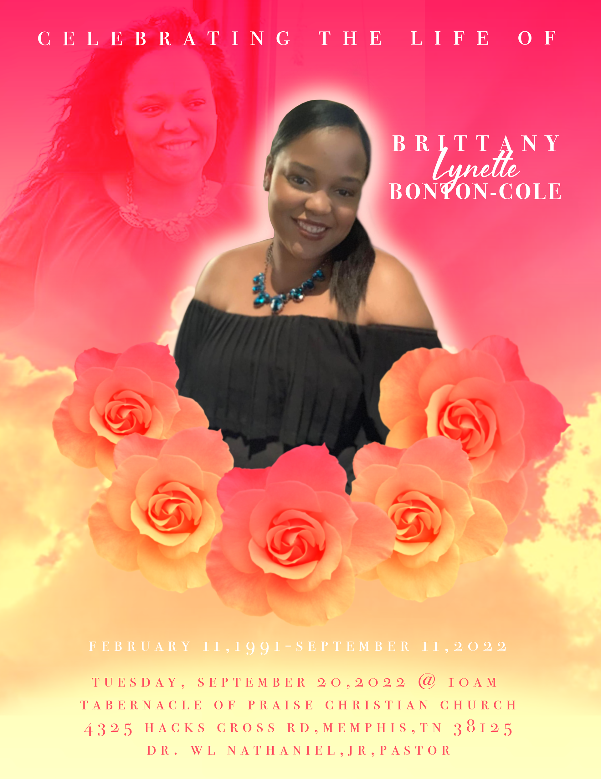 Front of Homegoing Program for Mrs. Brittany L Cole