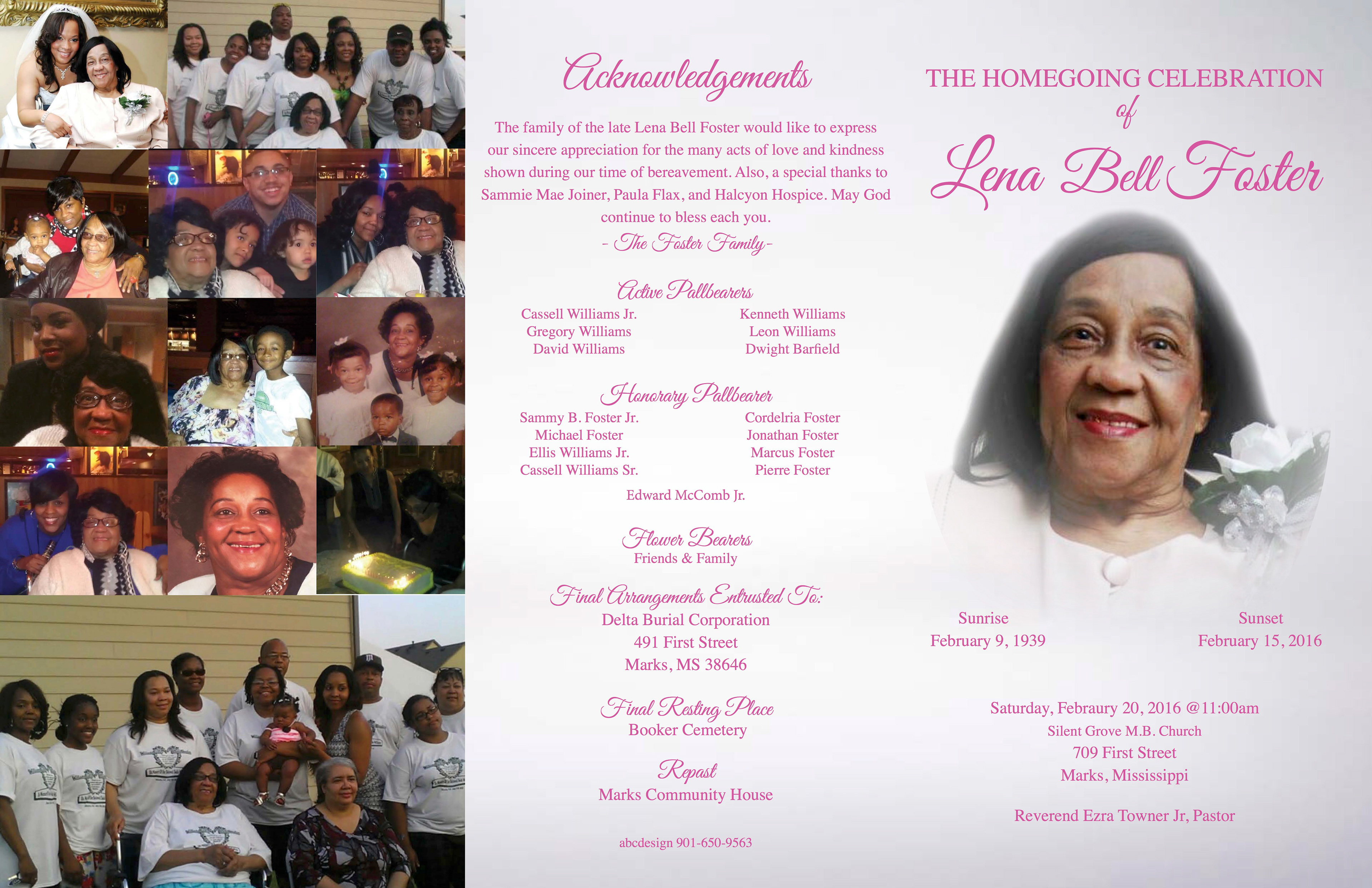 Inside /Back/Front Homegoing Program for Ms. Lena Bell Foster