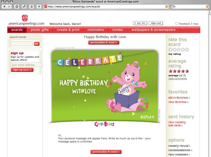 Carebear Licensed Ecard