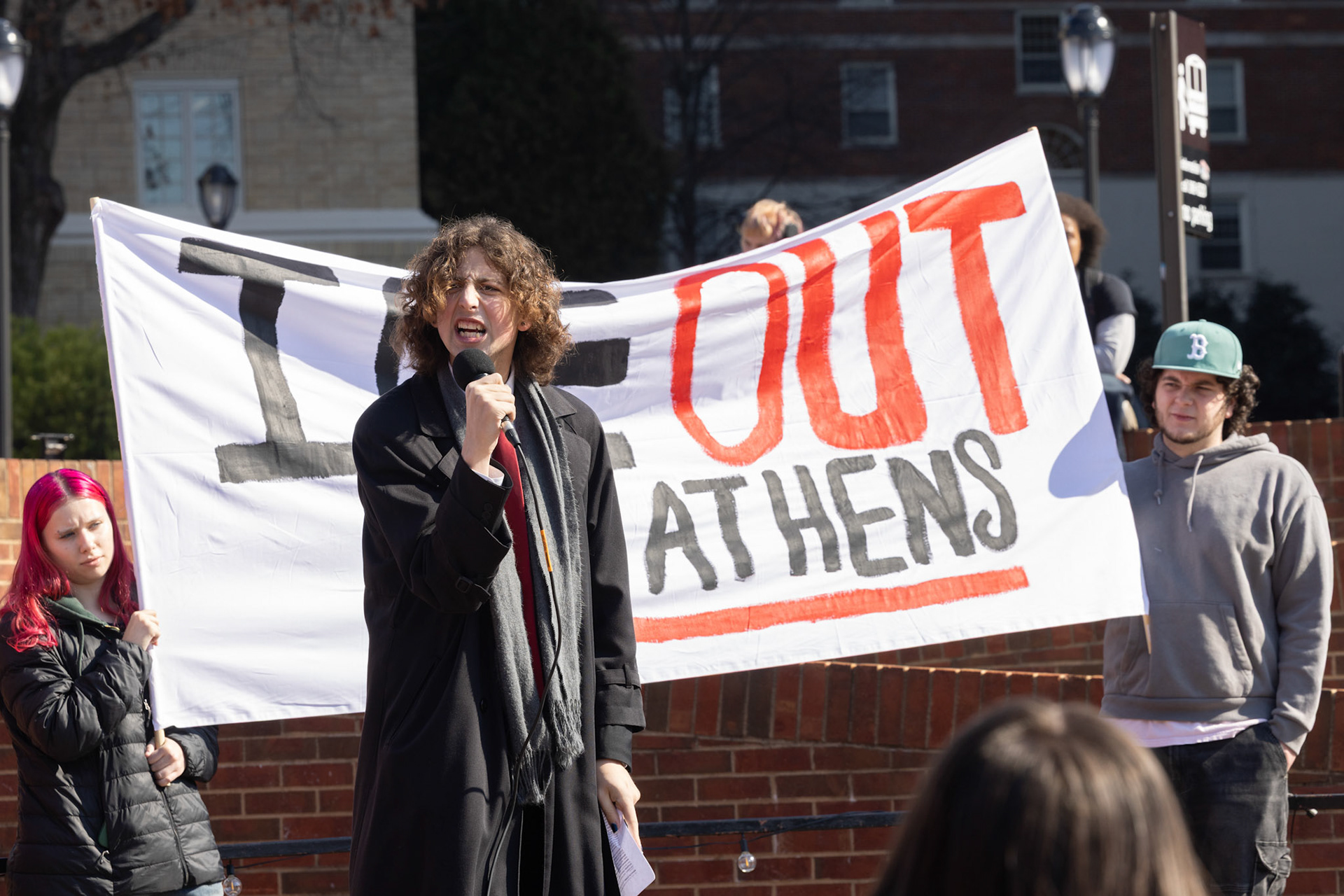 Aspen David speaks at the ICE Out of Athens walkout and protest at UGA Tate Plaza in Athens, Georgia on Friday, Jan. 30, 2026. The demonstration comes alongside nationwide walkouts in protest against Trump’s immigration policies. (Photo/Evan Frilingos; @frilingos.photos)