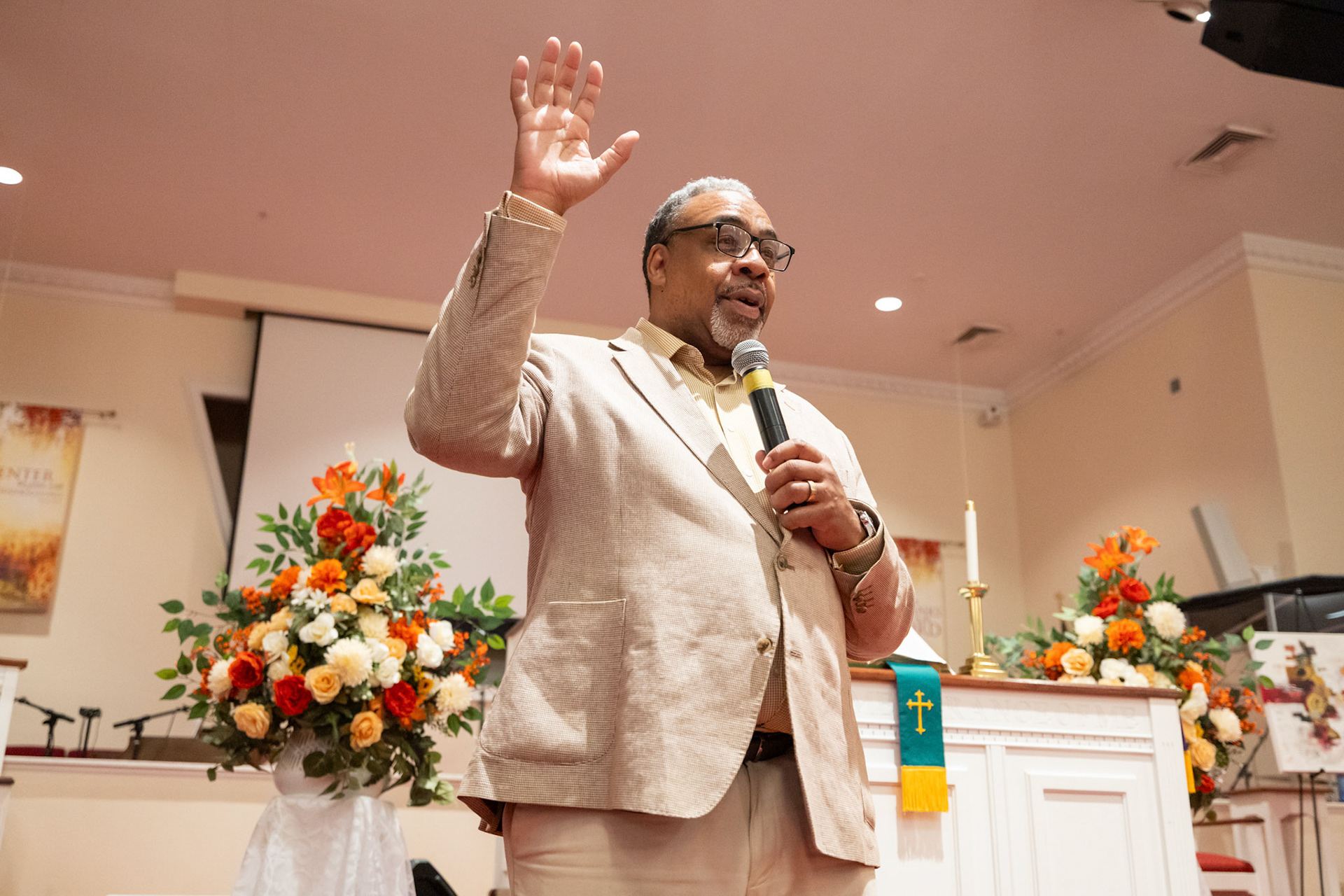 Rev. Lonnie Walls speaks during the Pamoja event at Ebenezer Baptist Church West in Athens, Georgia on Saturday, Oct. 25, 2025. Pamoja celebrated its 55th anniversary with a night of praise, performance and fundraising. (Photo/Evan Frilingos; @frilingos.photos)