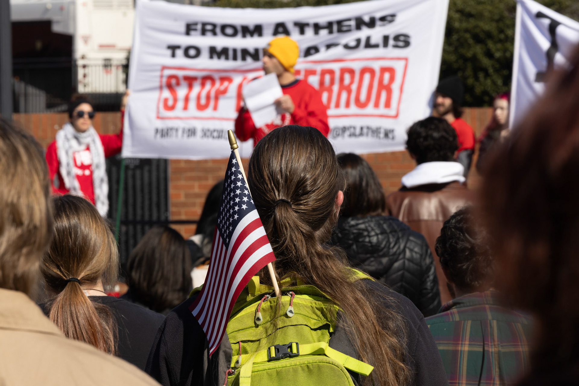 The University of Georgia and Athens community holds ICE Out of Athens walkout and protest at UGA Tate Plaza in Athens, Georgia on Friday, Jan. 30, 2026. The demonstration comes alongside nationwide walkouts in protest against Trump’s immigration policies. (Photo/Evan Frilingos; @frilingos.photos)