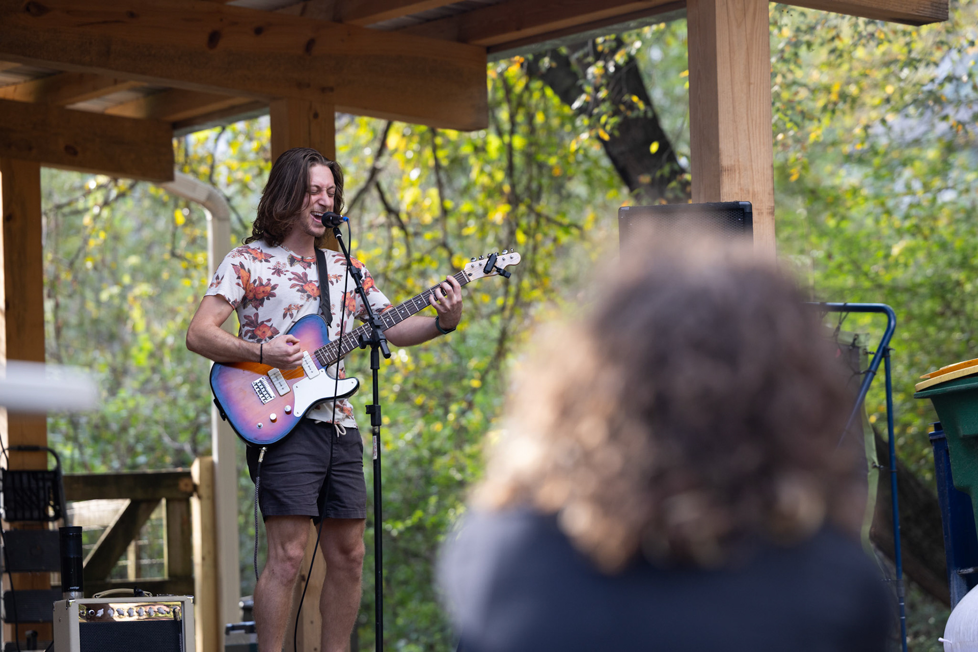 Spencer Paul, the lead singer and guitarist for the band Mannequin Party, plays during Porchfest in Athens, Georgia on Sunday, Oct. 19, 2025. This is Paul’s third year performing at Porchfest, but it’s his first with a full band. (Photo/Evan Frilingos)
