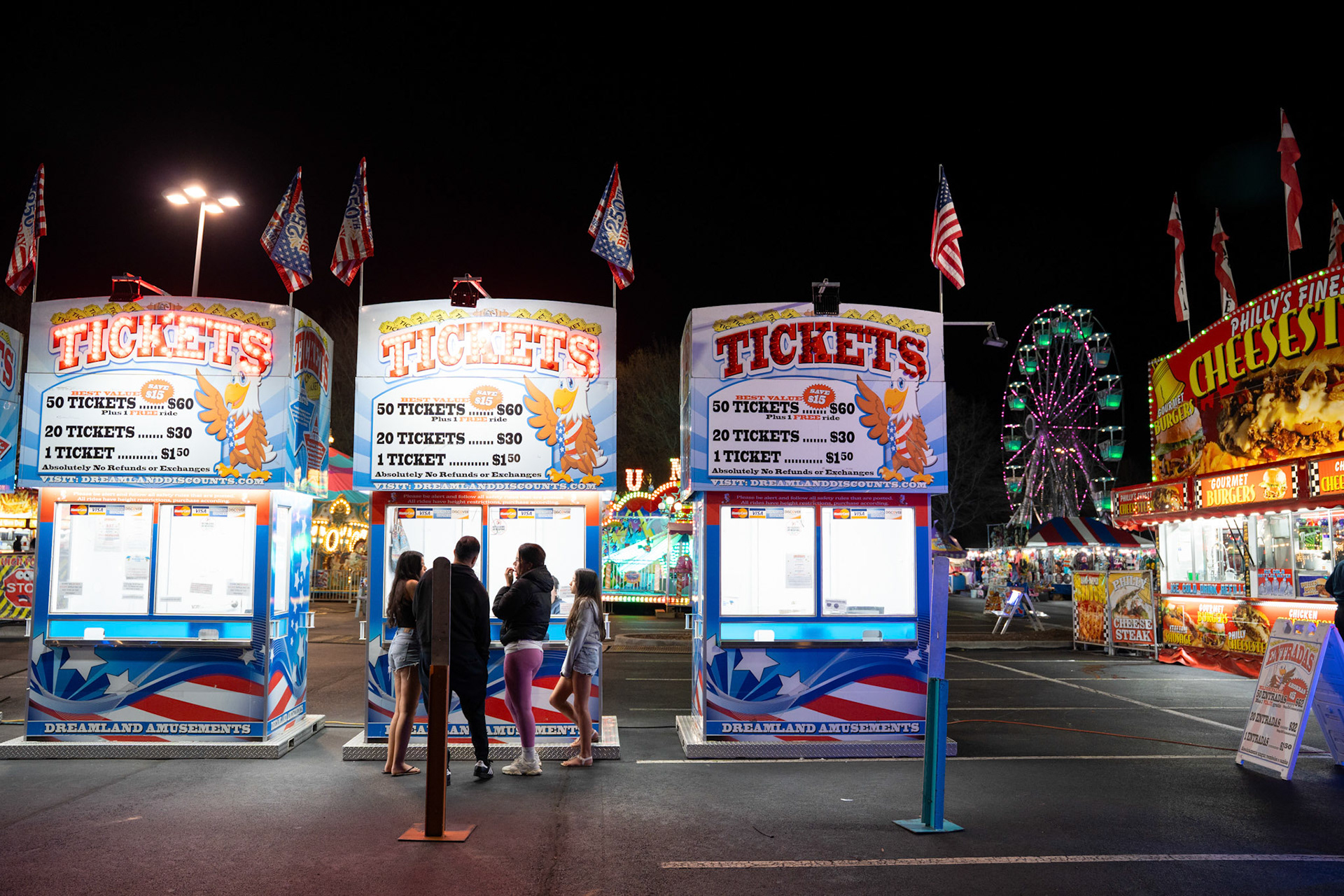 The ticket booths at the entrance to the Coolray Field Carnival on Friday, March 13, 2026 in Lawrenceville, Georgia. (Photo/Evan Frilingos)