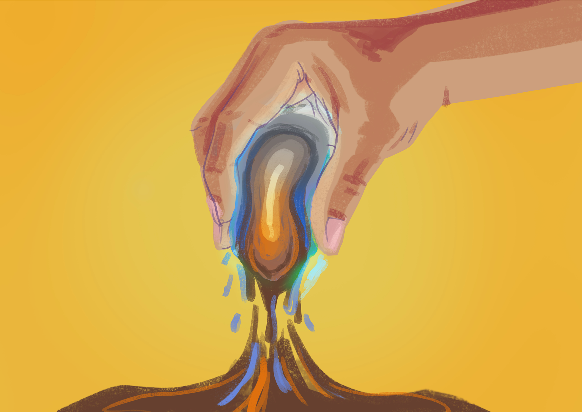 This was the initial concept for the Earth squeeze resource poster. I wanted it to be like squeezing a lemon, but I felt that this design didn't highlight the proper image I wanted to reflect. I also couldn't figure out how to lay out the text here..