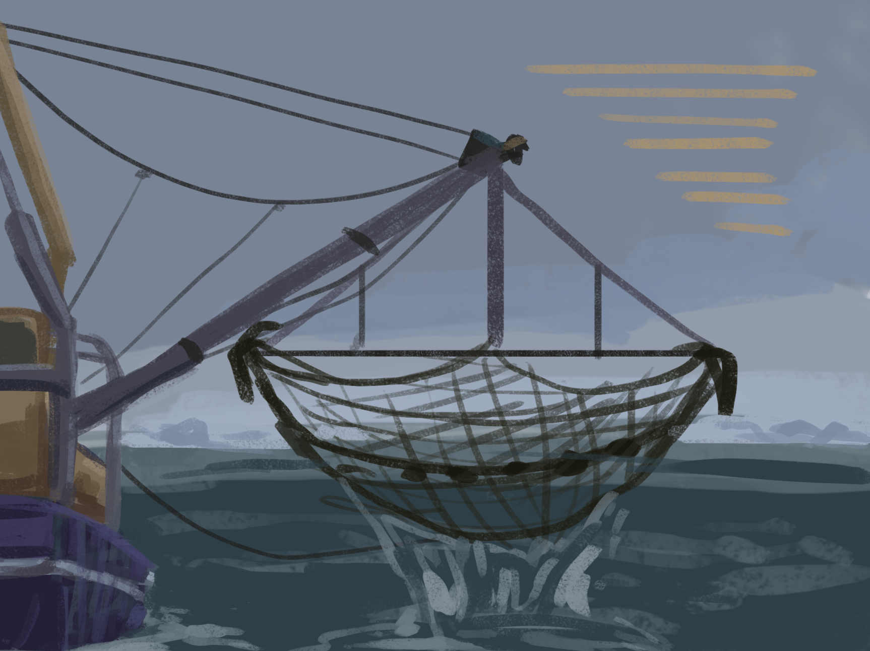 Another fishing poster initial sketch idea. This was minimized and added to the final starvation plate poster.