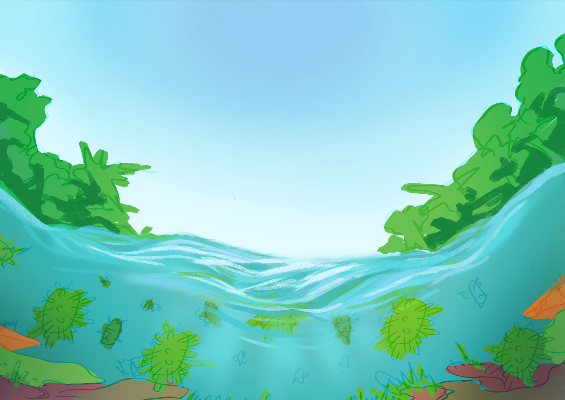 The initial design for the basin poster. I decided to add more color and contrast to make it more visually appealing.