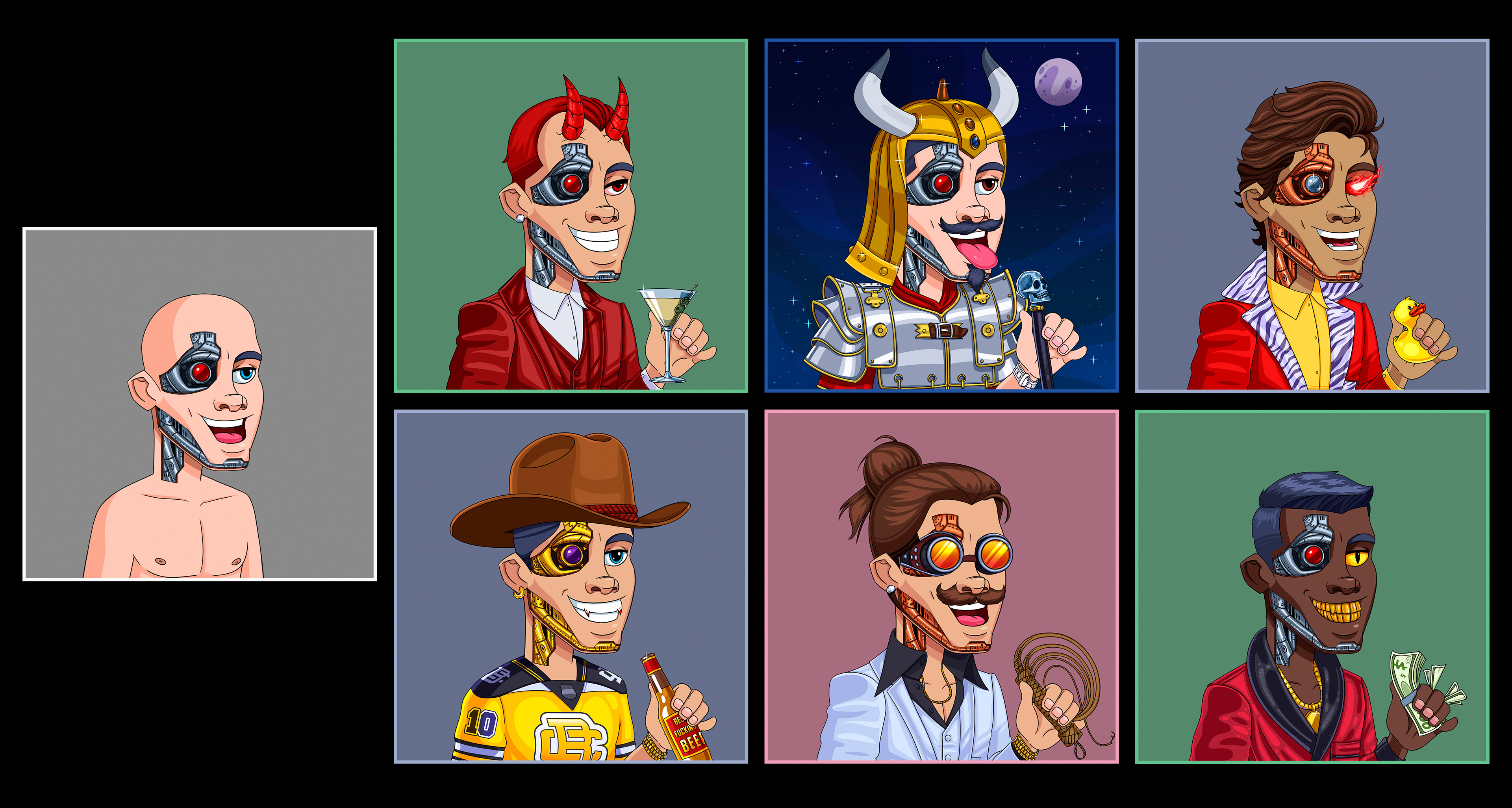 "Blockchain Boys" NFT collection. 2D Character Design and traits created in Photoshop.