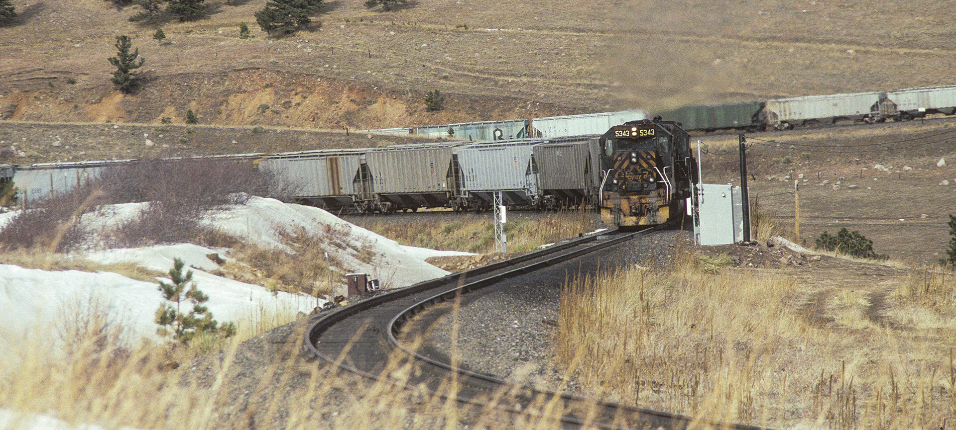 Southern Pacific RR (D&RGW), Denver Div., Sub. 1-A (Moffat Line) Blue Mountain Rd. (off Col. 72), Jefferson County / 4 December 1993 11:25am / W/b freight