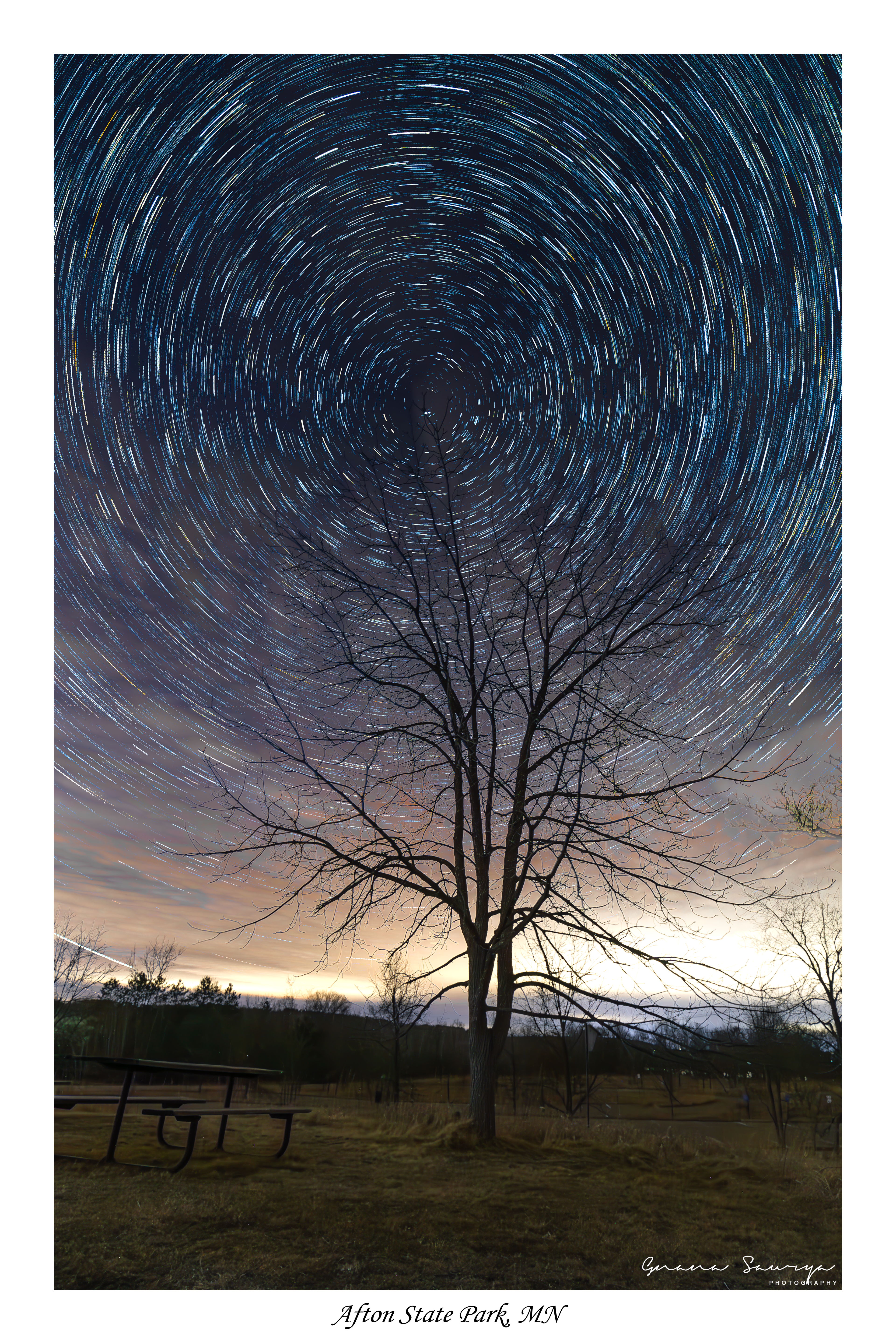 Star trails amidst cloudy conditions at Afton State Park, Hastings MN