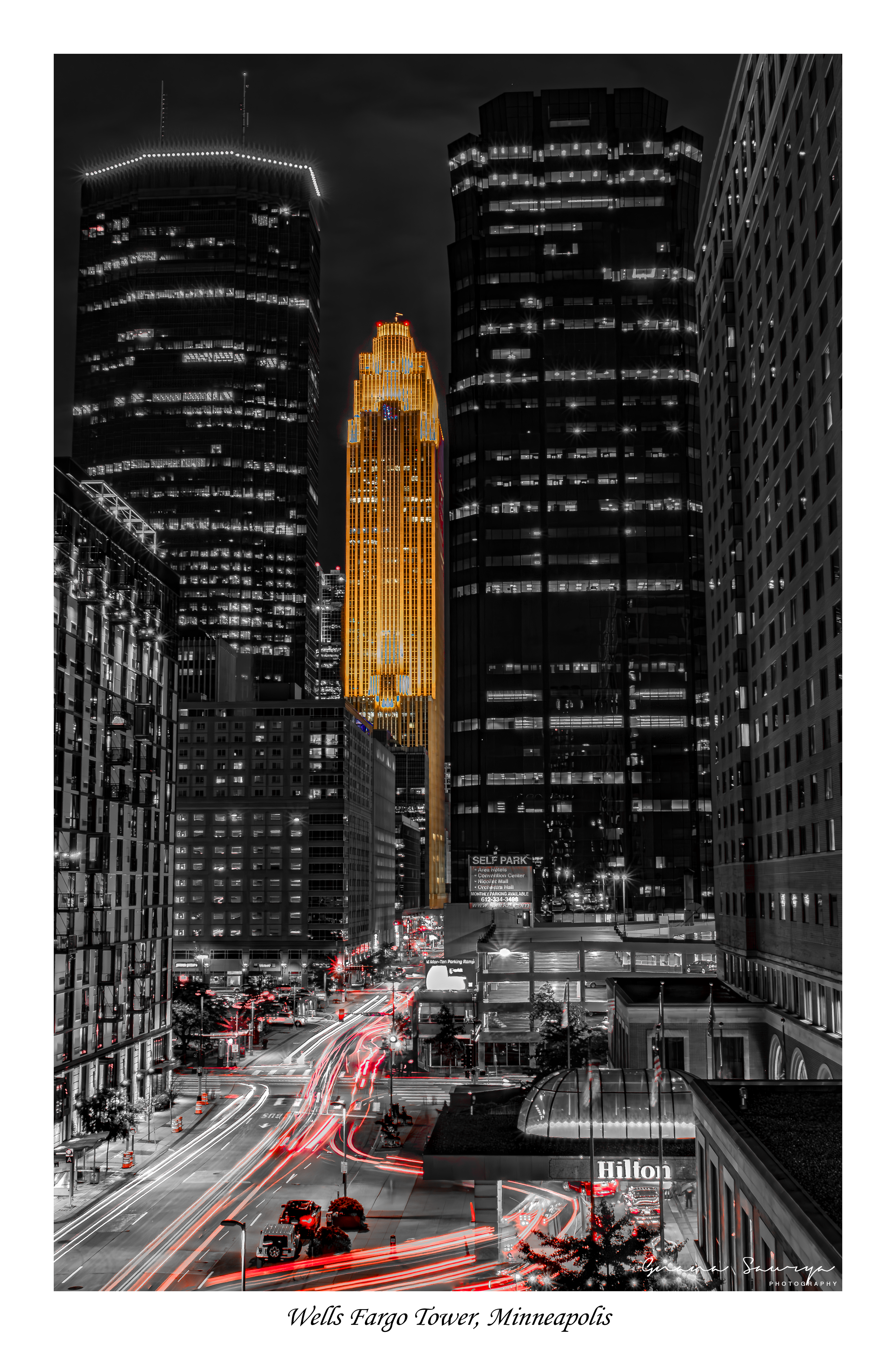 Wells Fargo Tower in downtown Minneapolis from a parking garage on Marquette Avenue
