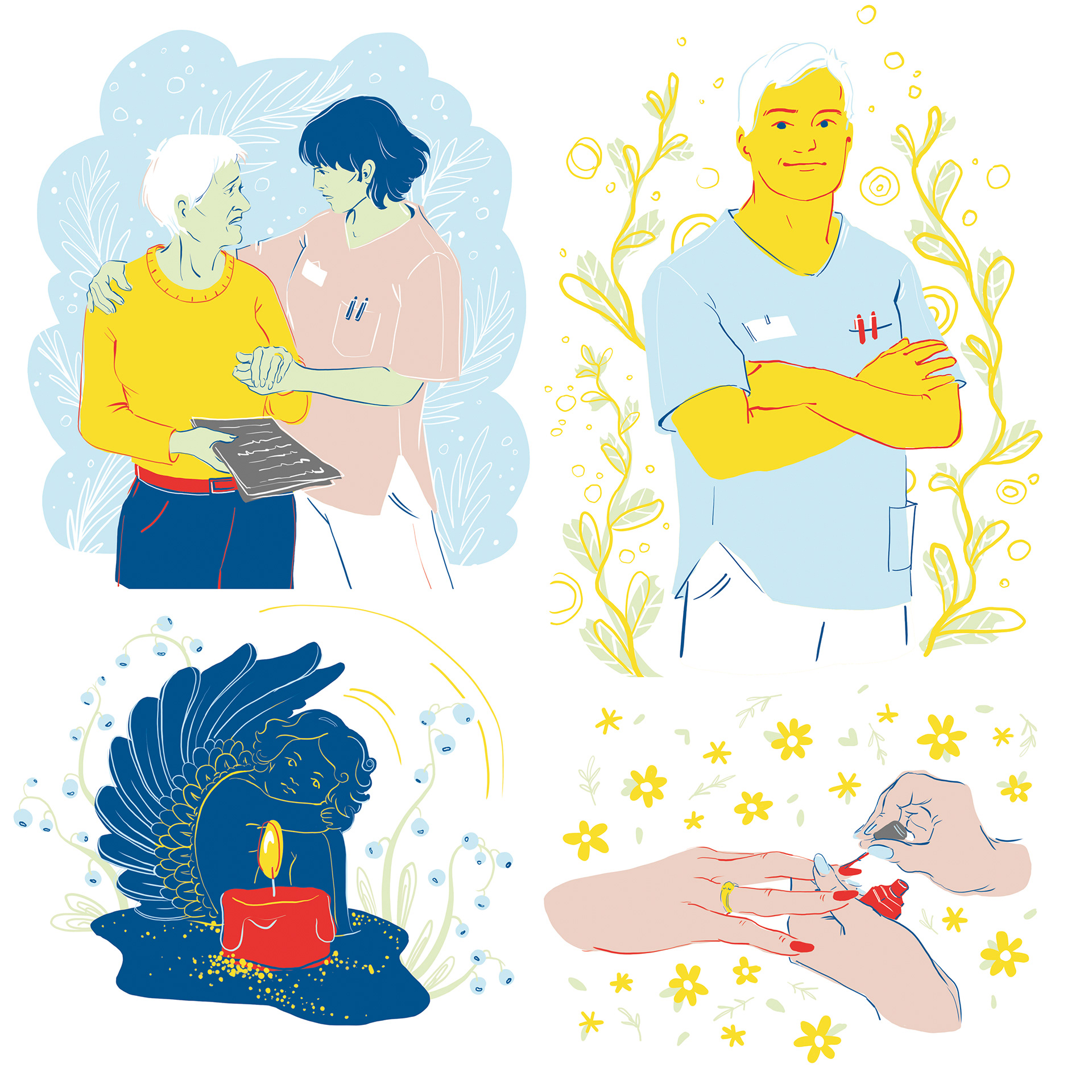4 spot illustrations for the "Die Schwester Der Pfleger" magazine, main topic hospice
