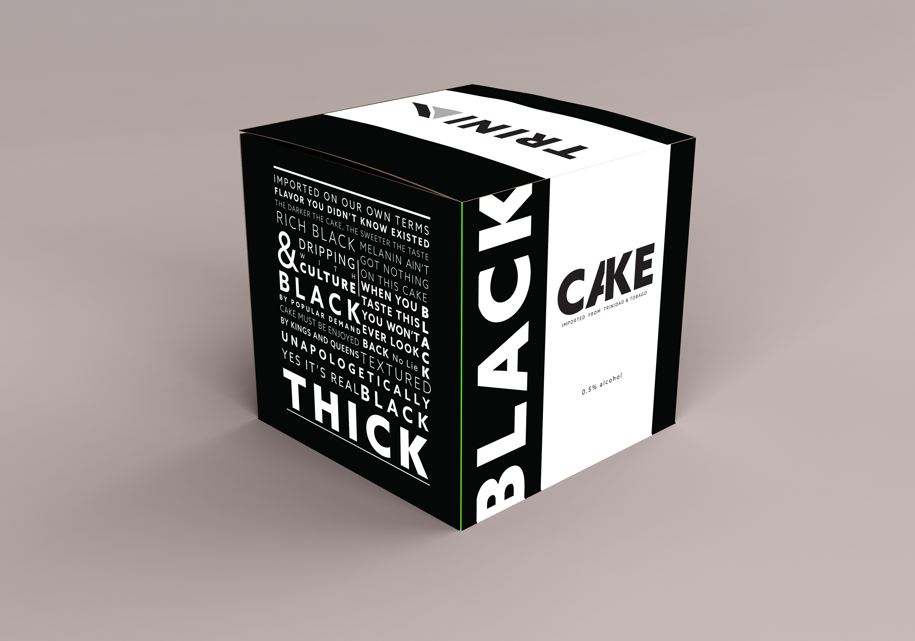 Black Cake is a Trinidadian holiday favorite. This packaging allows black cake to enjoyed year-round as a special dessert.