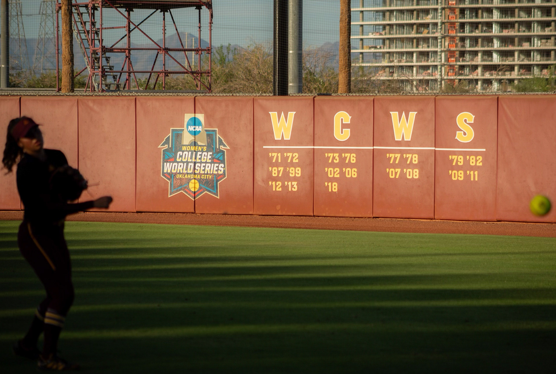 Arizona State University  infielder warming up before a home scrimmage at Alberta B. Farrington Softball Stadium in Tempe, Arizona. 