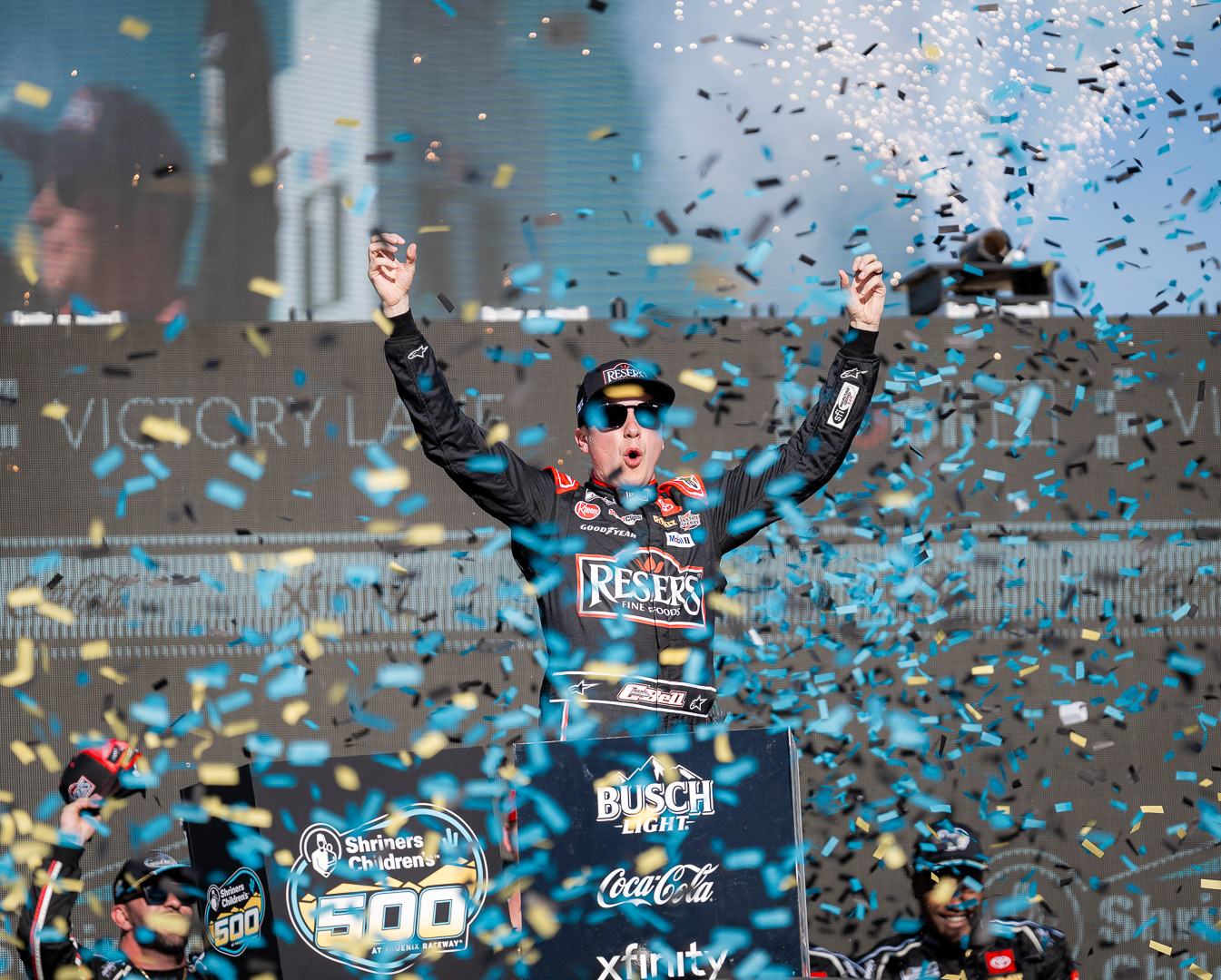 Christopher Bell, NASCAR Cup Series driver, celebrates winning the Shriners Children’s 500 at Phoenix Raceway on Sunday, March 10, 2024 in Avondale, Arizona.